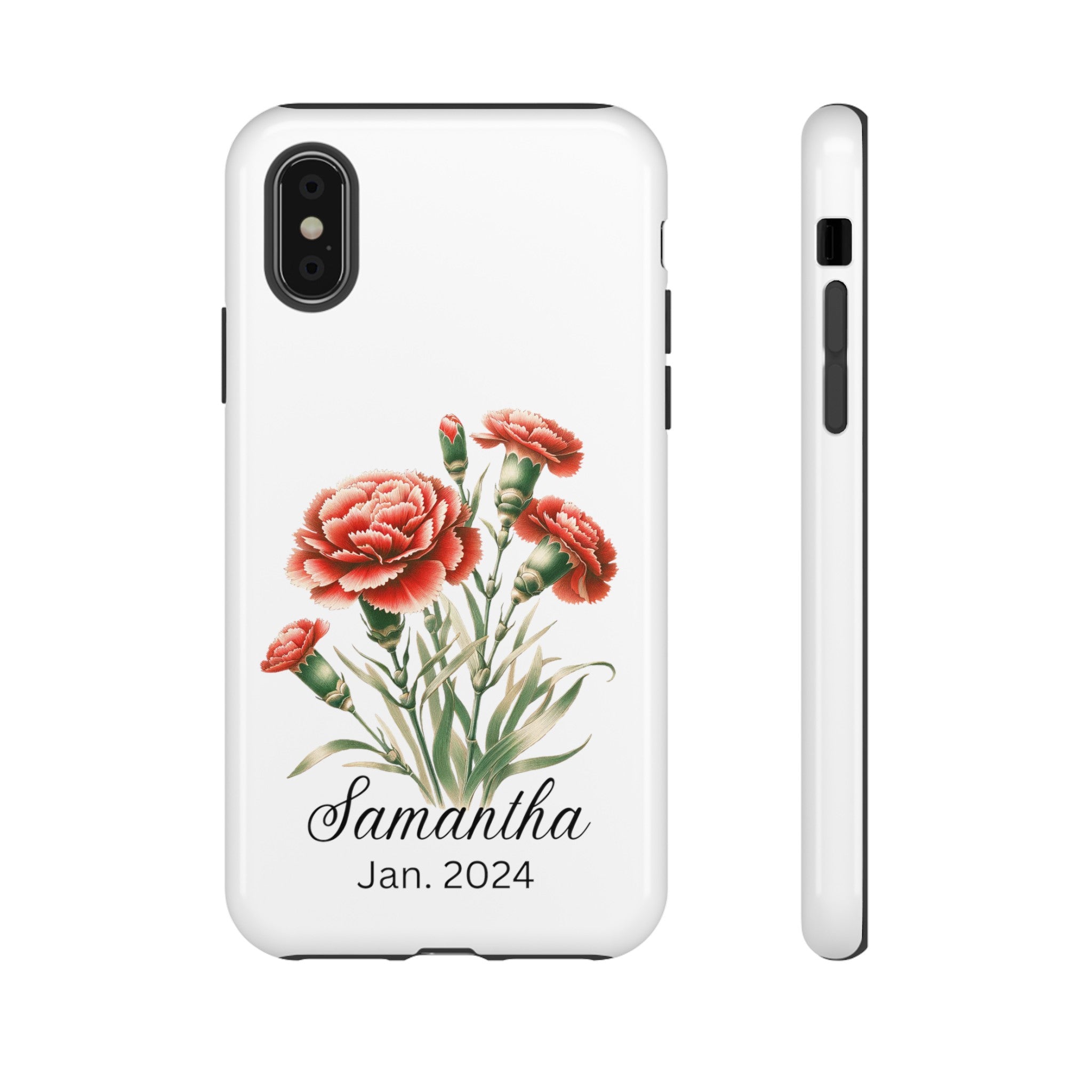 Personalized January Birth Flower Month Tough Phone Cases for iPhones and Samsung Galaxy