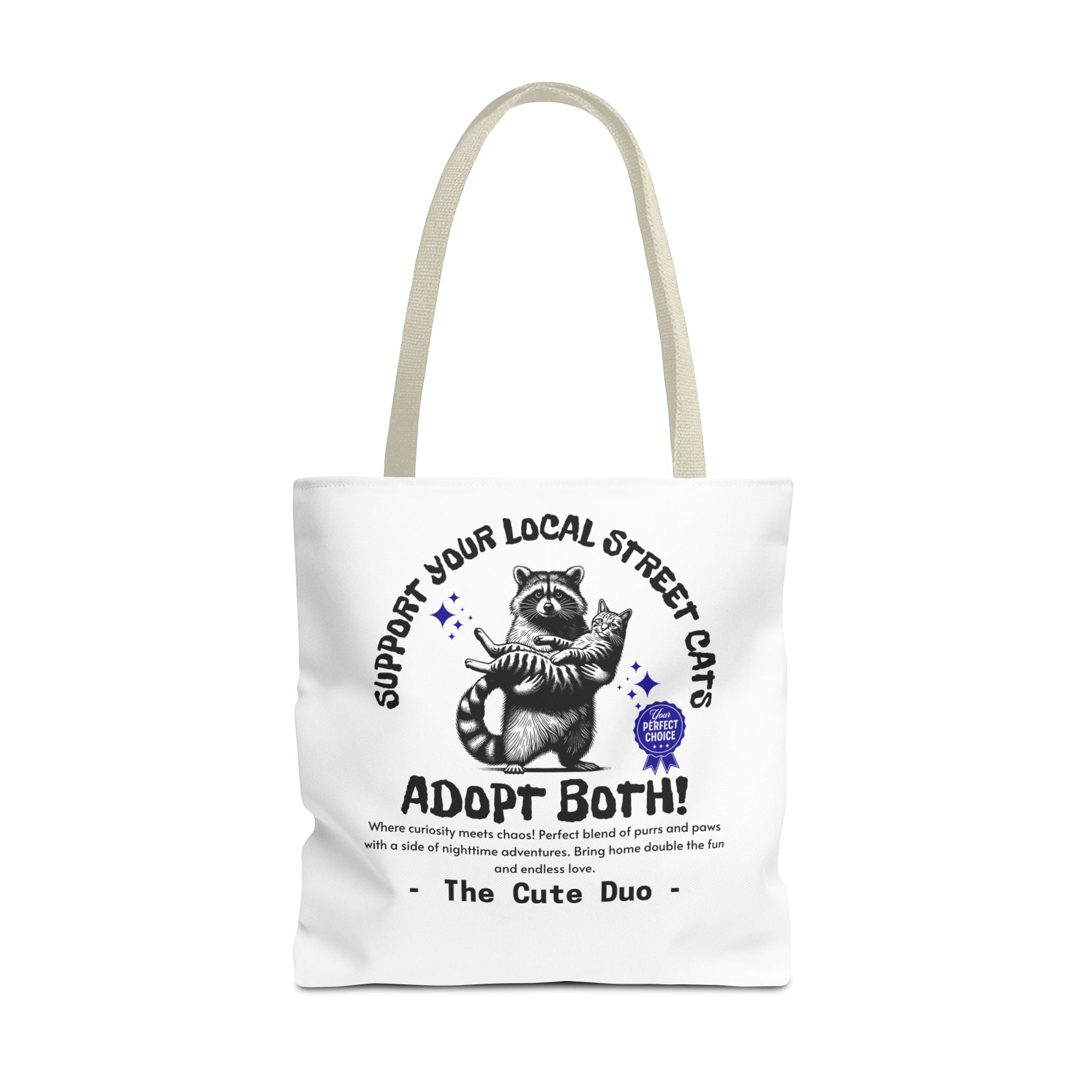 Funny Tote Bag (AOP), Funny Support Your Local Street Cats bag, Gift for Cat Lovers, Funny Raccoons Bag, Gift for Cat Mom