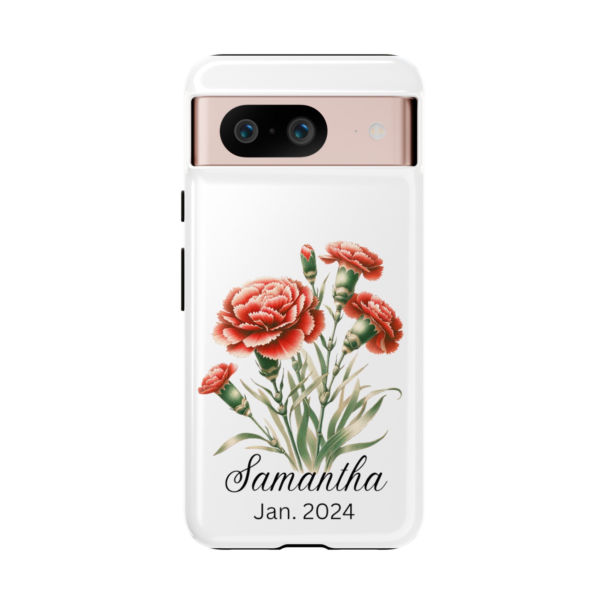 Personalized January Birth Flower Month Tough Phone Cases for iPhones and Samsung Galaxy