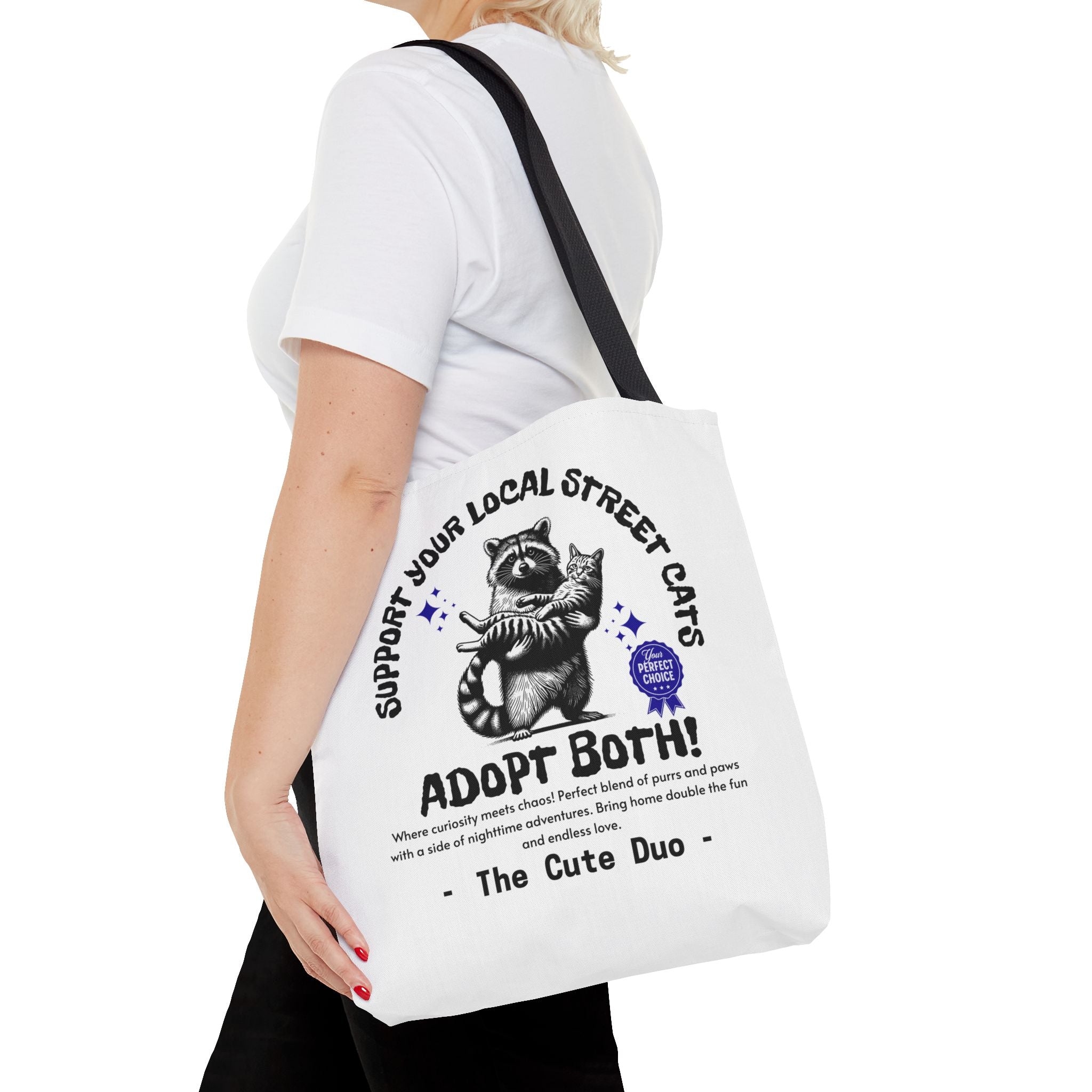 Funny Tote Bag (AOP), Funny Support Your Local Street Cats bag, Gift for Cat Lovers, Funny Raccoons Bag, Gift for Cat Mom