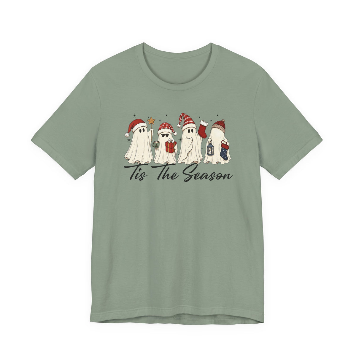 Tis The Season Halloween Shirt, Bella Canvas 3001 T-Shirt, Retro Ghost Tee, Cute Christmas Ghost