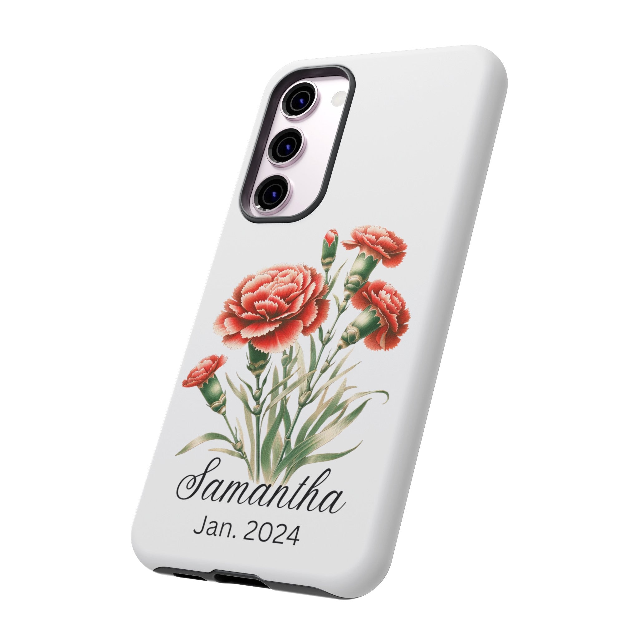 Personalized January Birth Flower Month Tough Phone Cases for iPhones and Samsung Galaxy