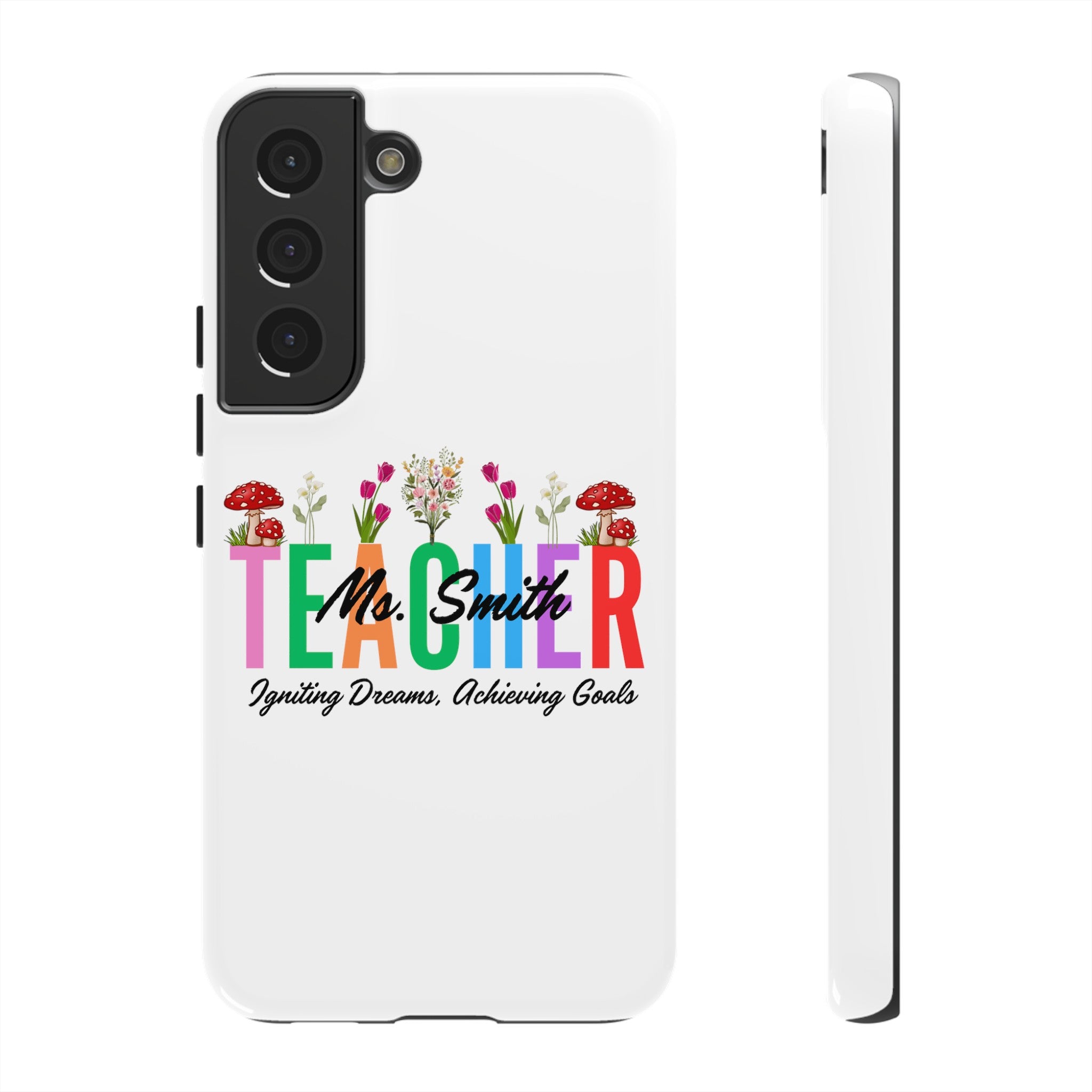 Personalized Floral Teacher iPhones and Samsung Galaxy Tough Cases, Teacher Name, Gift for teacher, Teacher's Appreciation