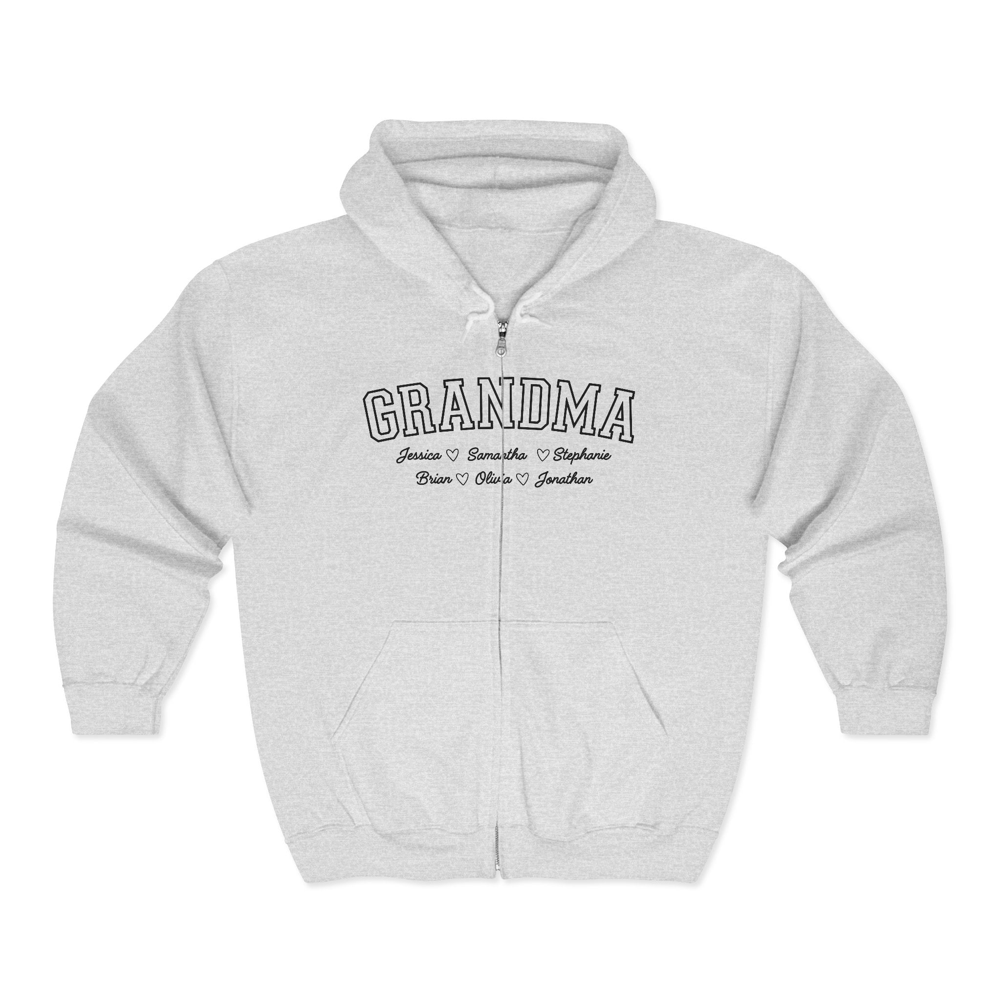 Personalized Grandma Hoodie with Grandkids Names: Full Zip Sweatshirt
