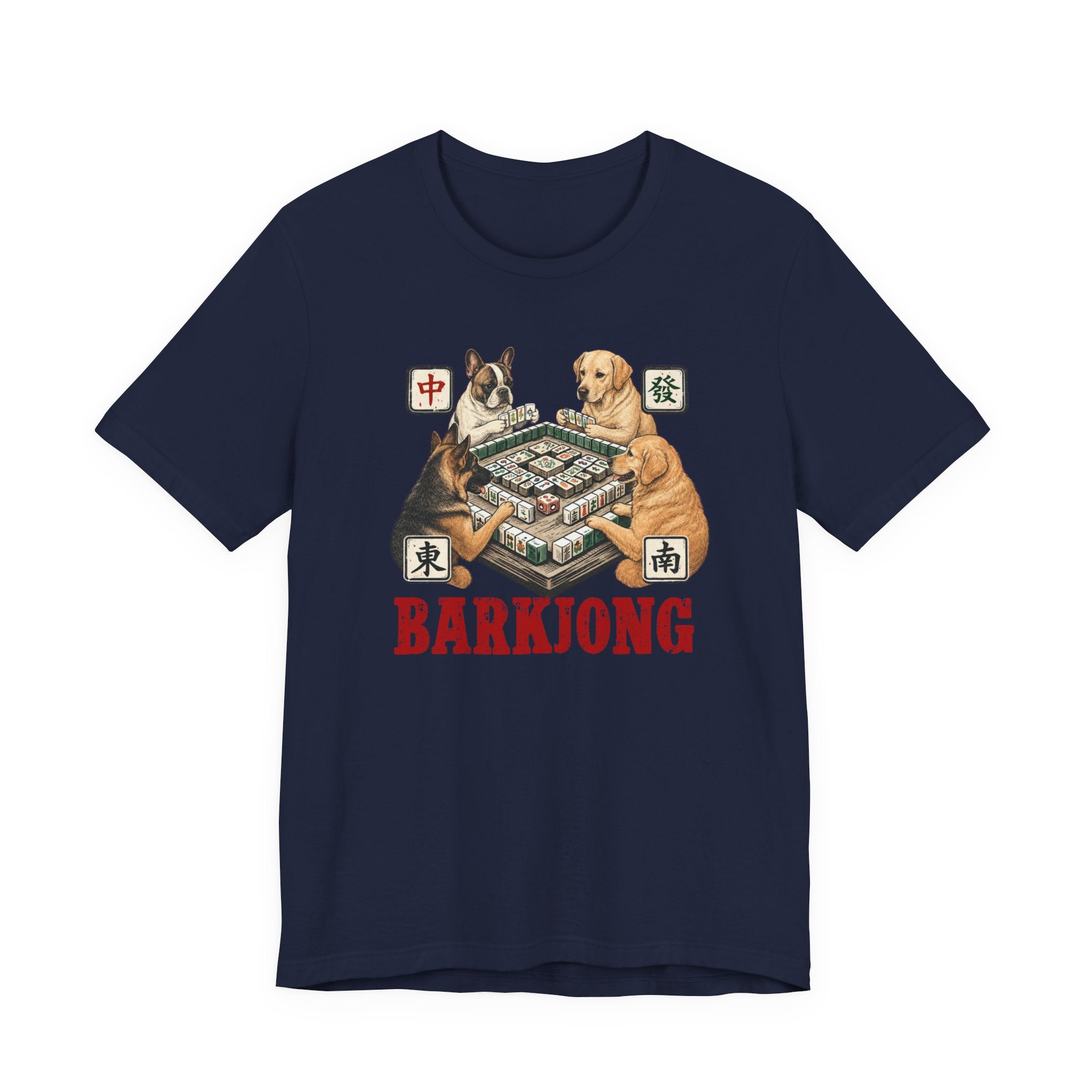 Dogjong Bella Canvas 3001 Shirt, Dogs Playing Mahjong T-Shirt, Vintage Chinese Tile Game Gift, MahJong Player Present