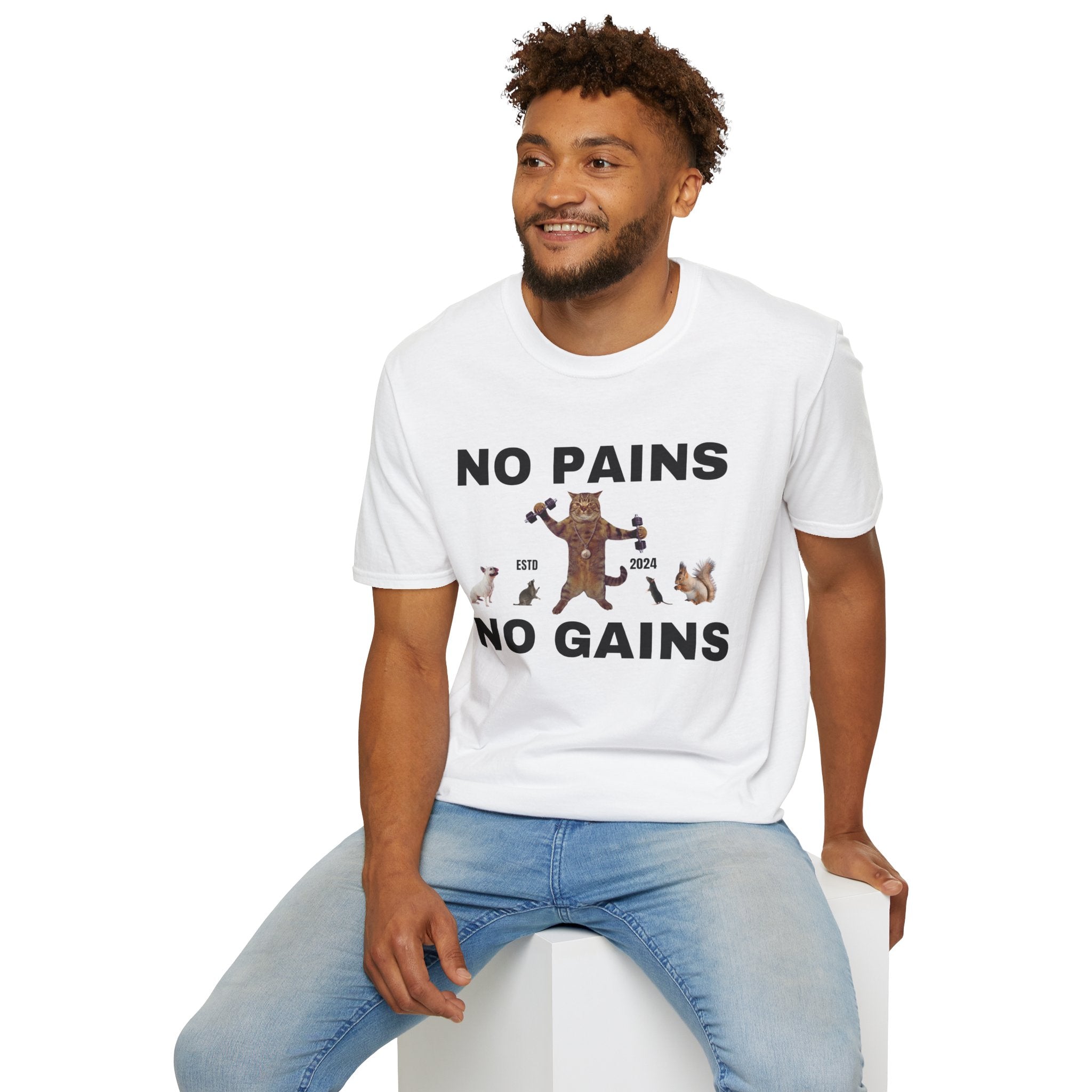 No Pains No Gain Motivational Funny Unisex Softstyle T-Shirt, Gift for him, Gift for Dad, Gift for Boyfriend, Gift for Teacher