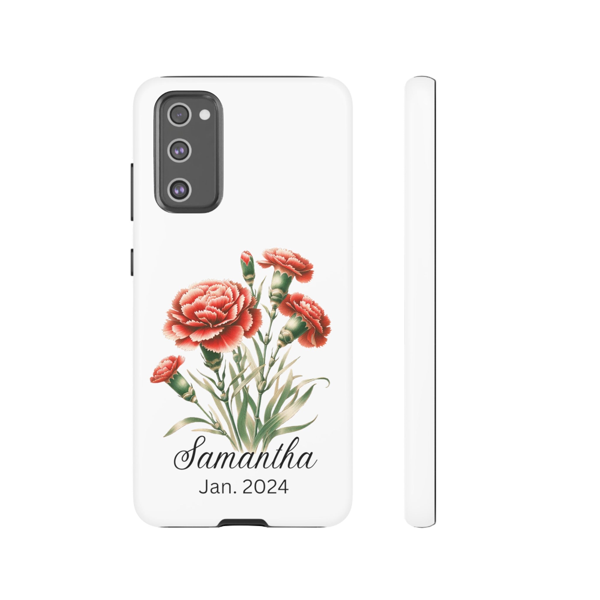 Personalized January Birth Flower Month Tough Phone Cases for iPhones and Samsung Galaxy