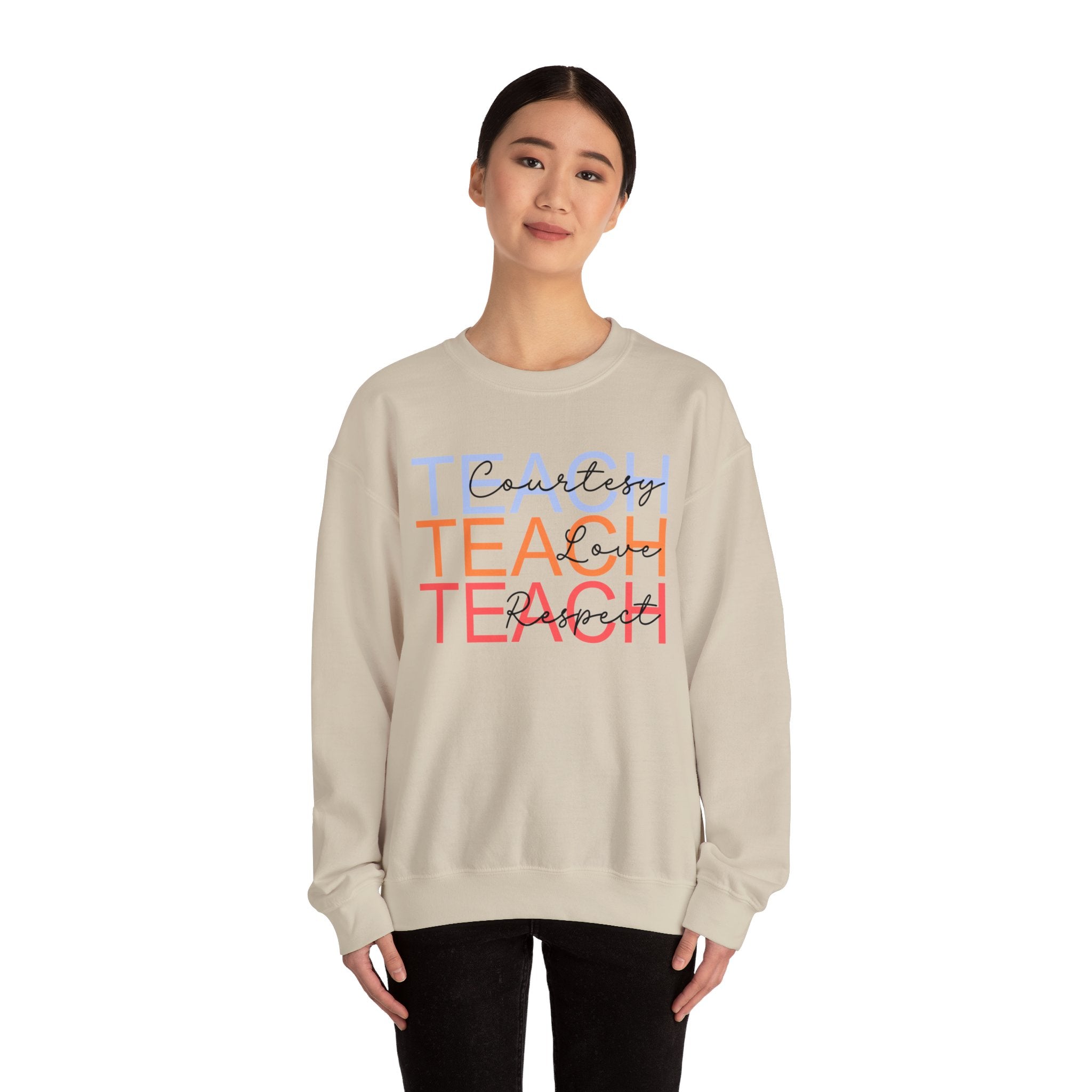 Teach Courtesy, Love, Respect Unisex Heavy Blend™ Crewneck Sweatshirt, Teacher Shirt, Gift for Teacher, Teacher Appreciation, Teacher Gift