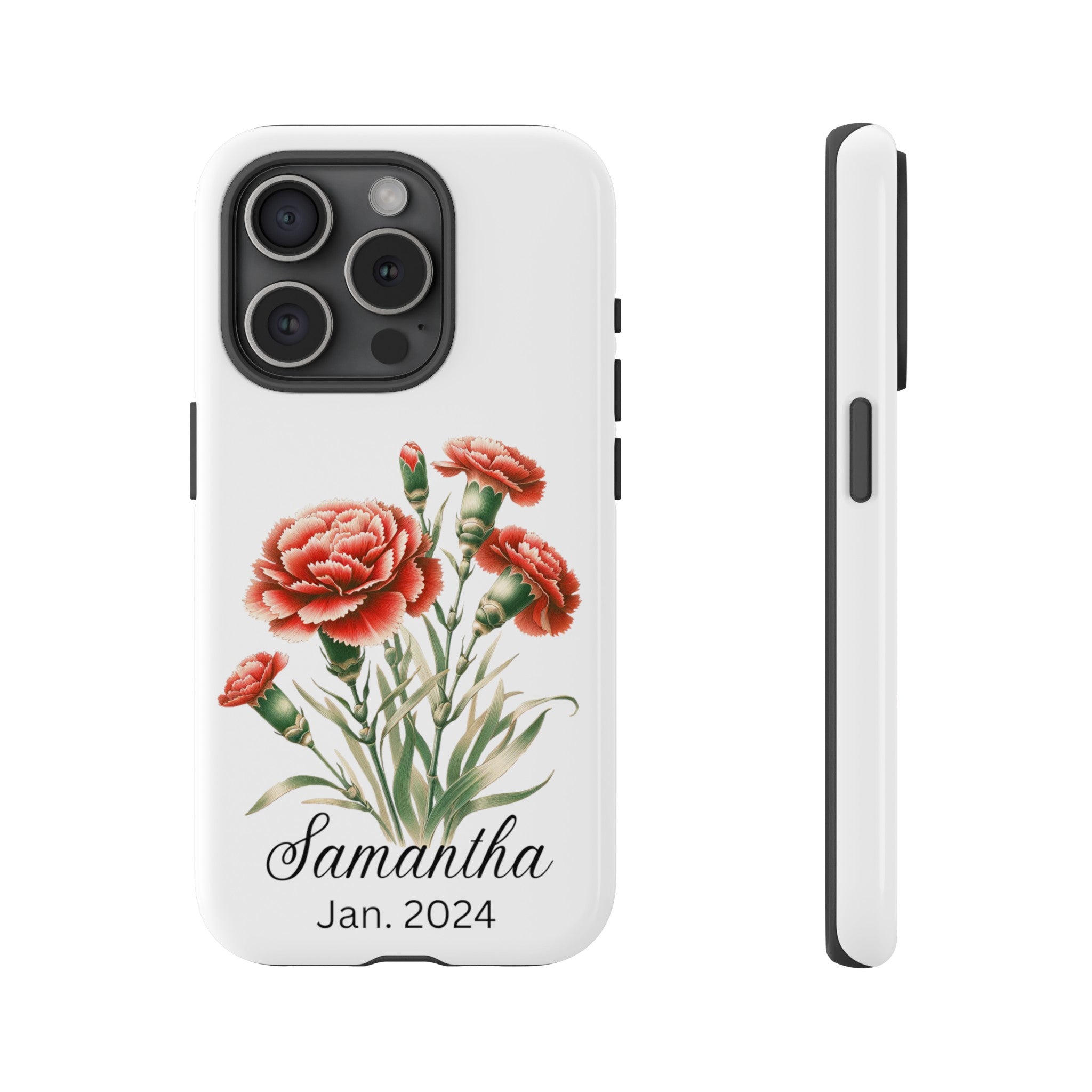 Personalized January Birth Flower Month Tough Phone Cases for iPhones and Samsung Galaxy