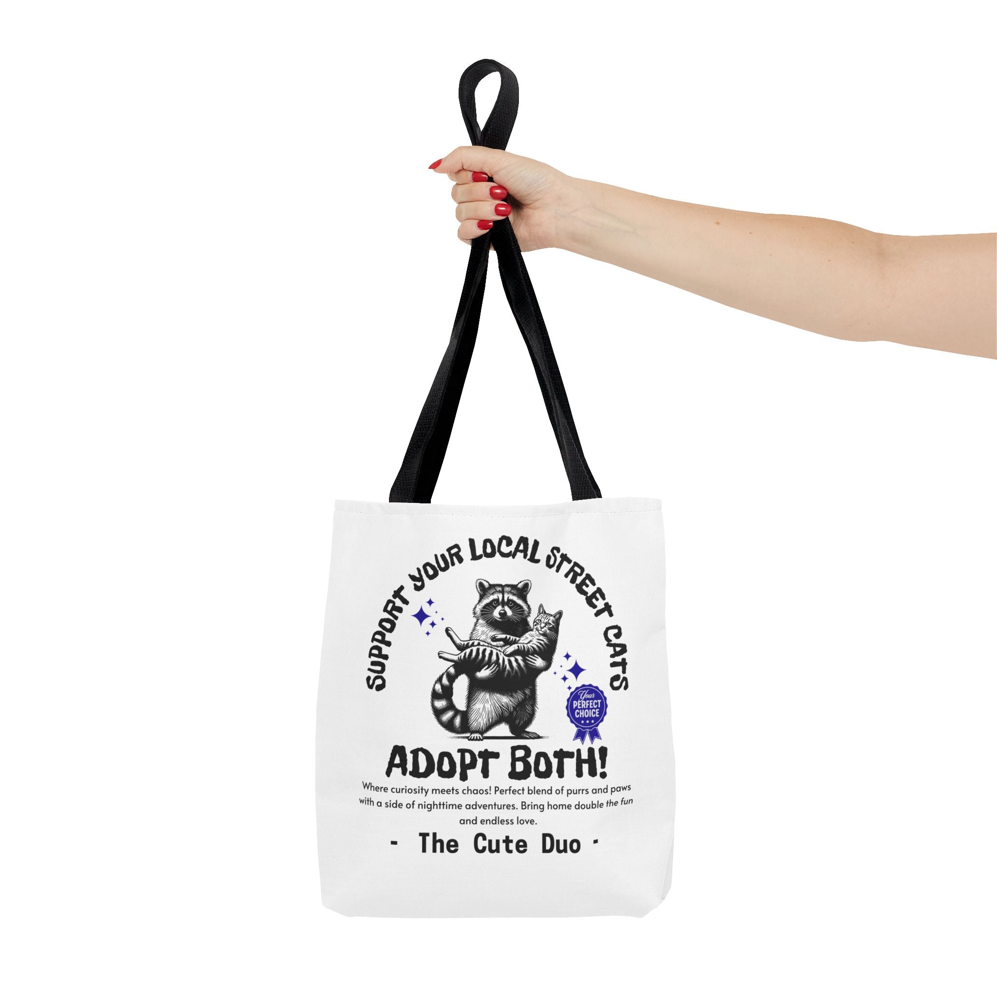 Funny Tote Bag (AOP), Funny Support Your Local Street Cats bag, Gift for Cat Lovers, Funny Raccoons Bag, Gift for Cat Mom