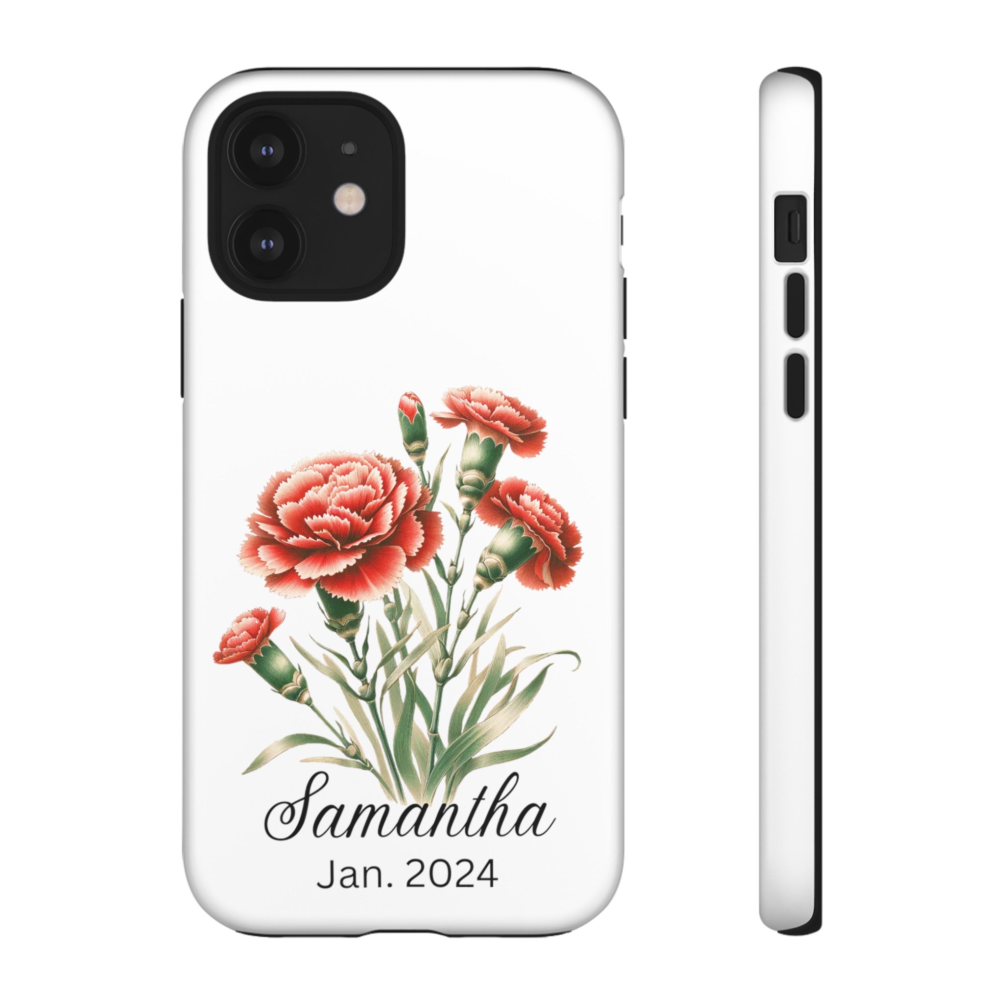 Personalized January Birth Flower Month Tough Phone Cases for iPhones and Samsung Galaxy