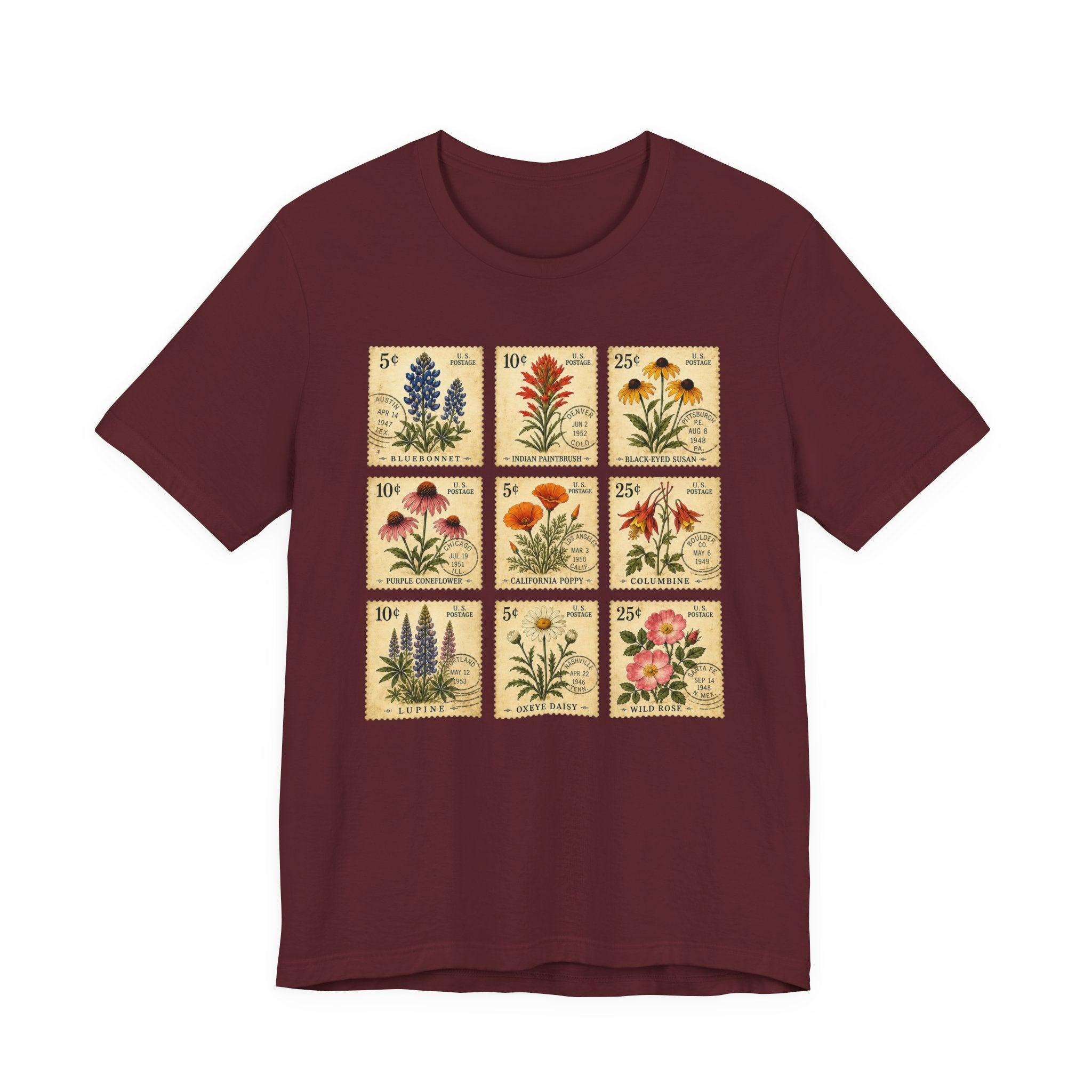 WildFlower T-Shirt, Vintage wildflower Stamp collection, Vintage Flower Shirt