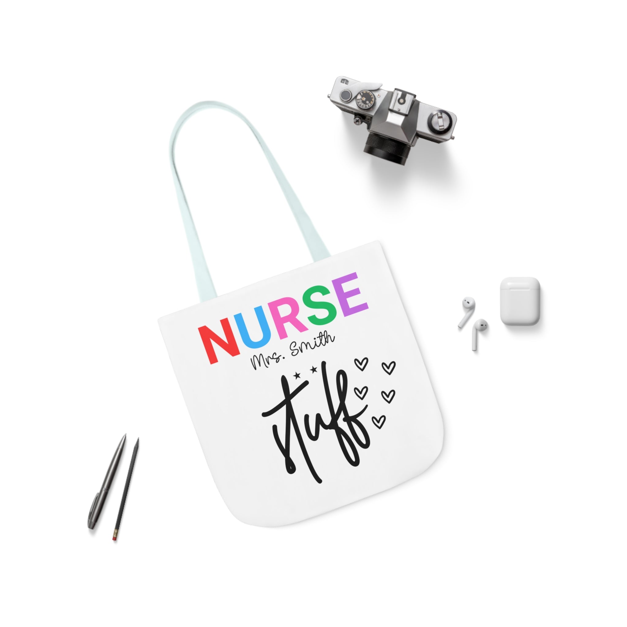 Custom Nurse Tote Bag with Colorful Straps - Perfect Gift for Healthcare Workers, Gift for Nurse, Nurse Appreciation, Nurse Graduation, Personalized Gift