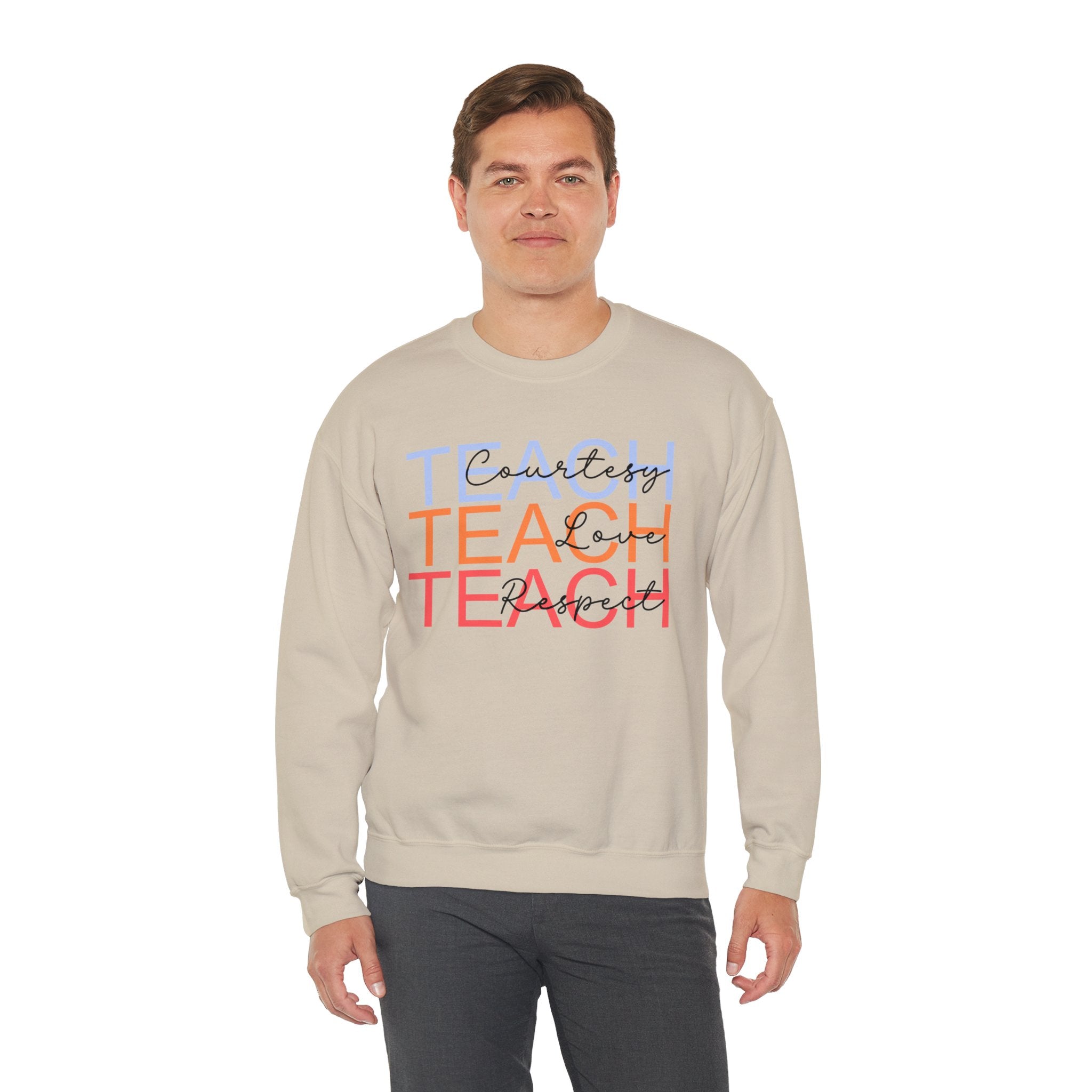 Teach Courtesy, Love, Respect Unisex Heavy Blend™ Crewneck Sweatshirt, Teacher Shirt, Gift for Teacher, Teacher Appreciation, Teacher Gift