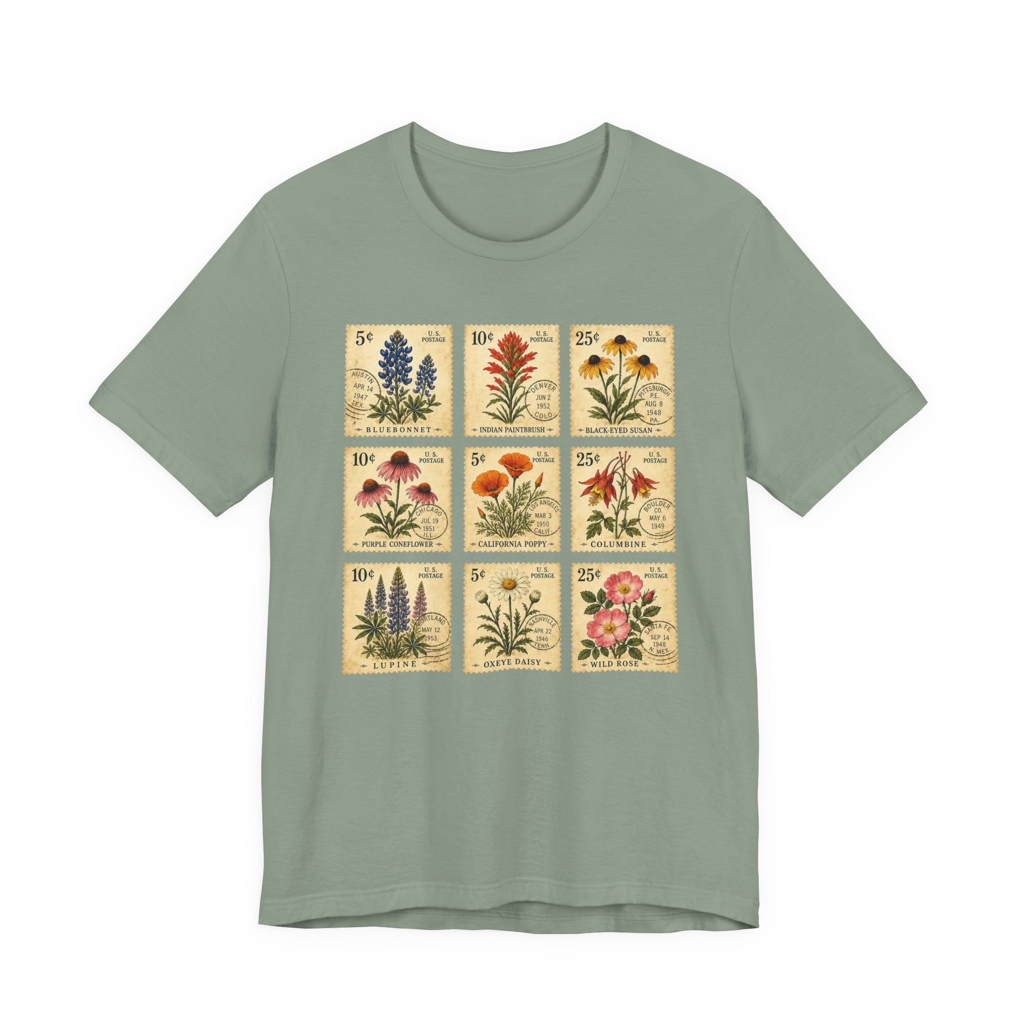 WildFlower T-Shirt, Vintage wildflower Stamp collection, Vintage Flower Shirt