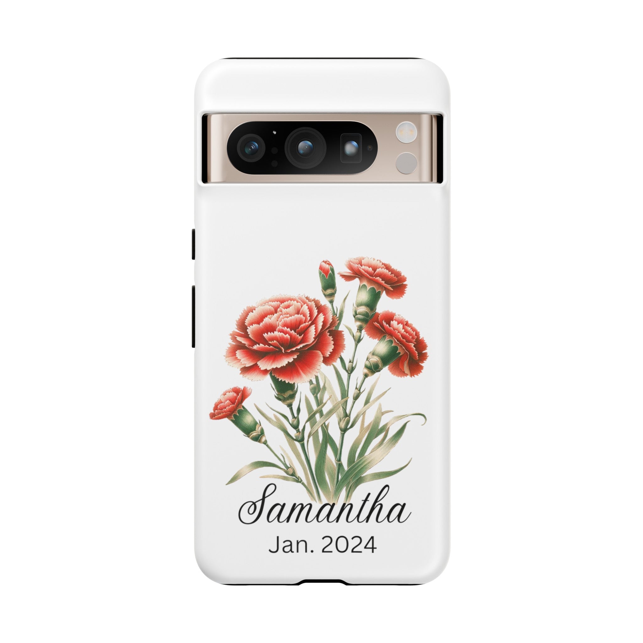 Personalized January Birth Flower Month Tough Phone Cases for iPhones and Samsung Galaxy