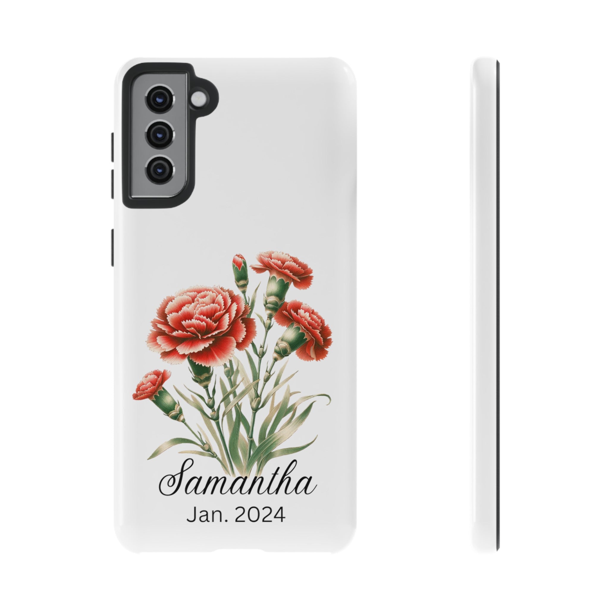 Personalized January Birth Flower Month Tough Phone Cases for iPhones and Samsung Galaxy