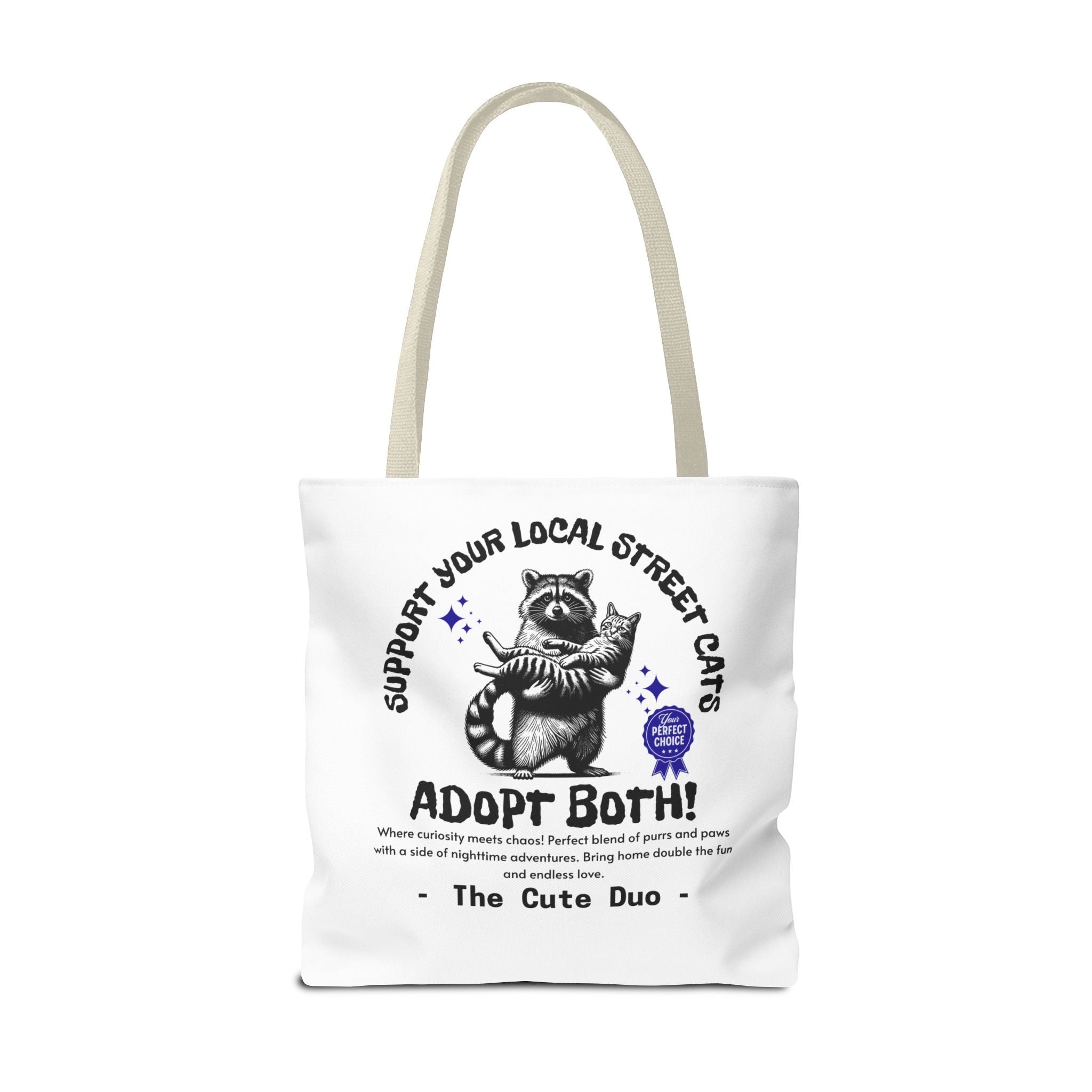 Funny Tote Bag (AOP), Funny Support Your Local Street Cats bag, Gift for Cat Lovers, Funny Raccoons Bag, Gift for Cat Mom