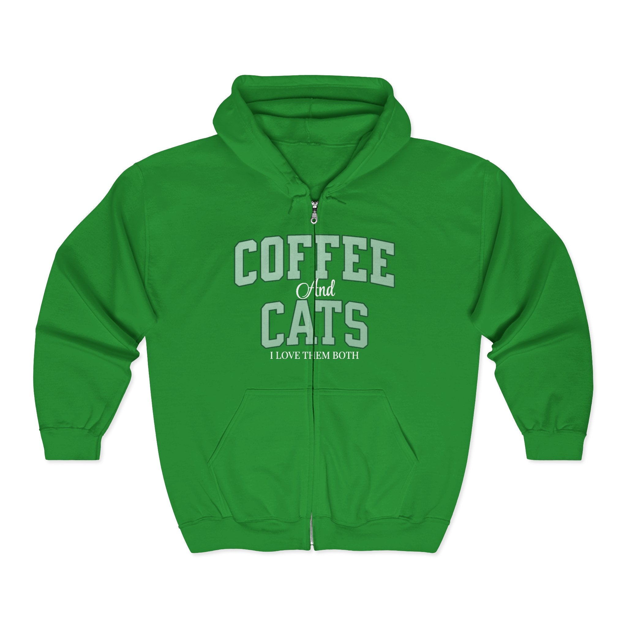 Coffee and Cat Sweatshirt, Coffee and Cat Zip-Up Hoodie, Gift for Cat Lovers