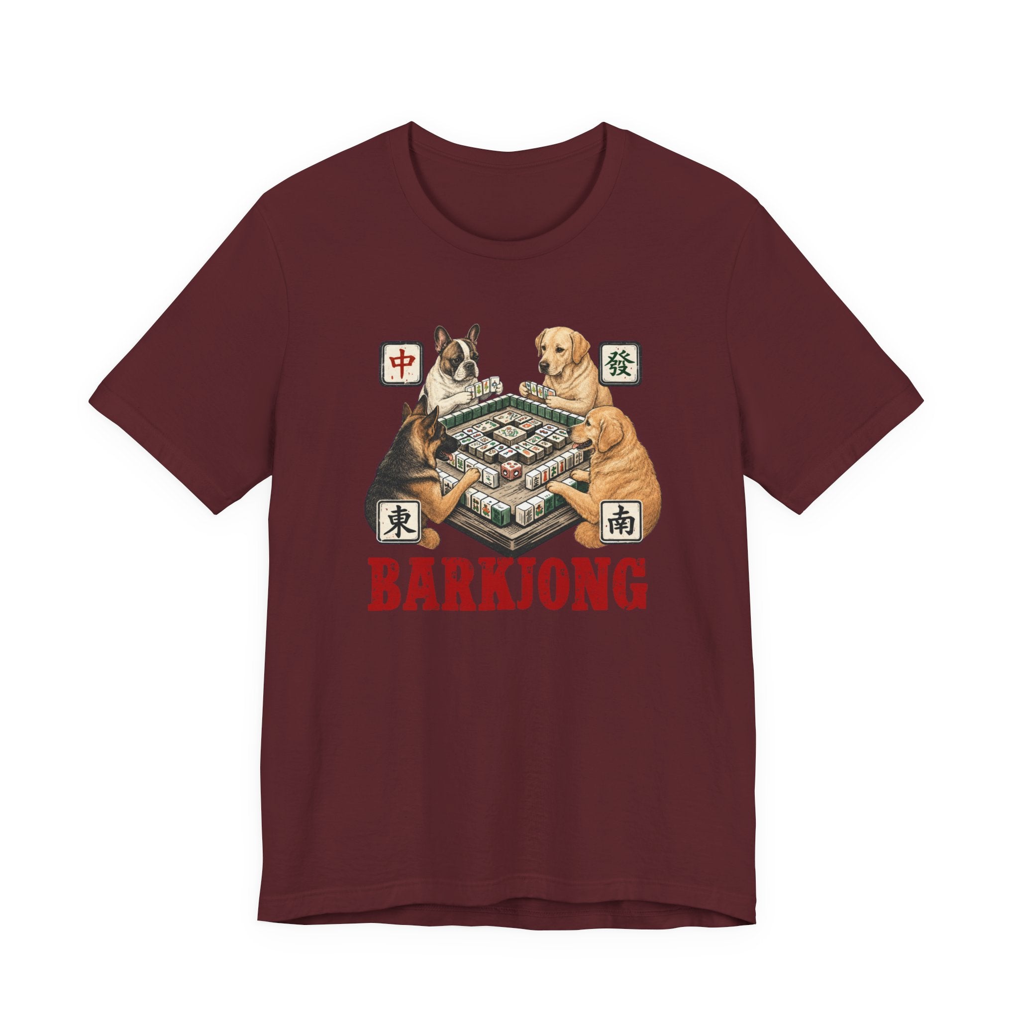 Dogjong Bella Canvas 3001 Shirt, Dogs Playing Mahjong T-Shirt, Vintage Chinese Tile Game Gift, MahJong Player Present