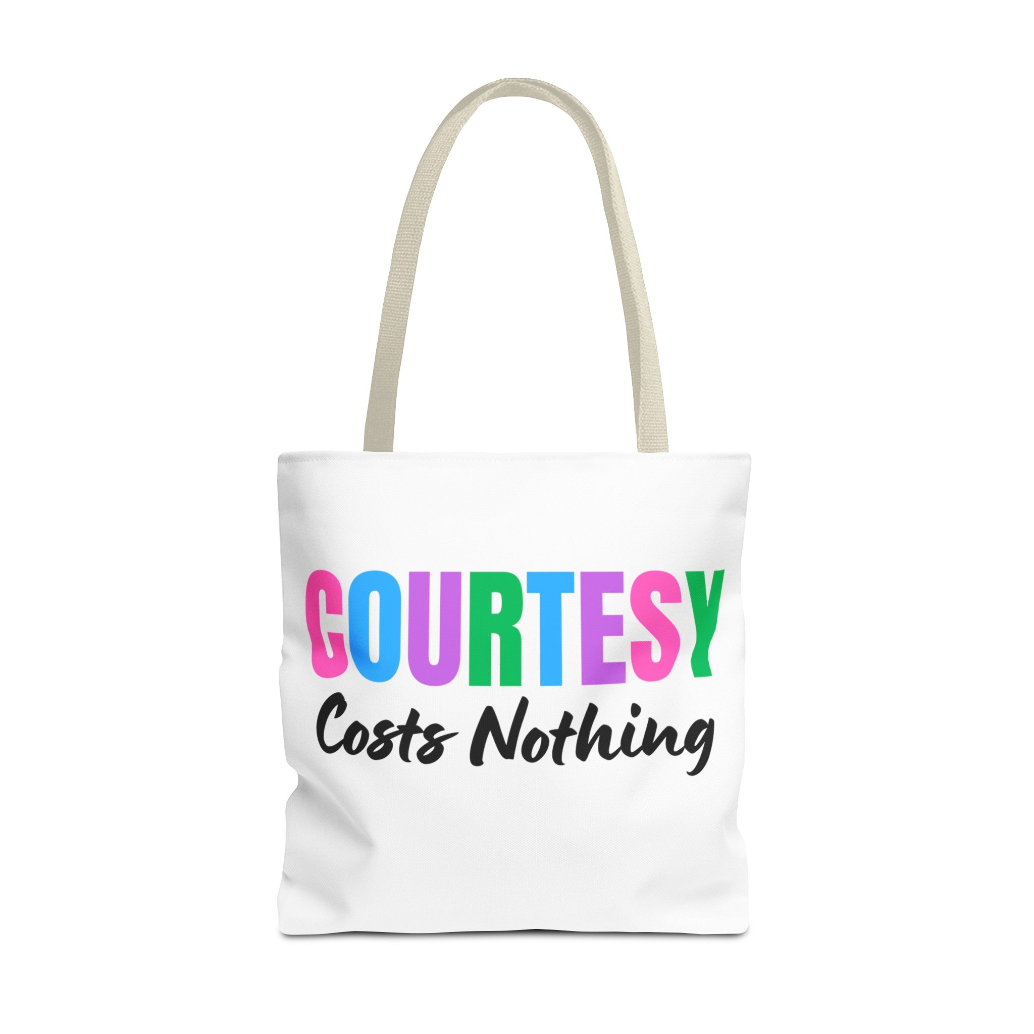 Courtesy Costs Nothing Tote Bag (AOP), Kindness Bag, Respect Bag, Show Compassion, Be Courteous, Stop Bullying