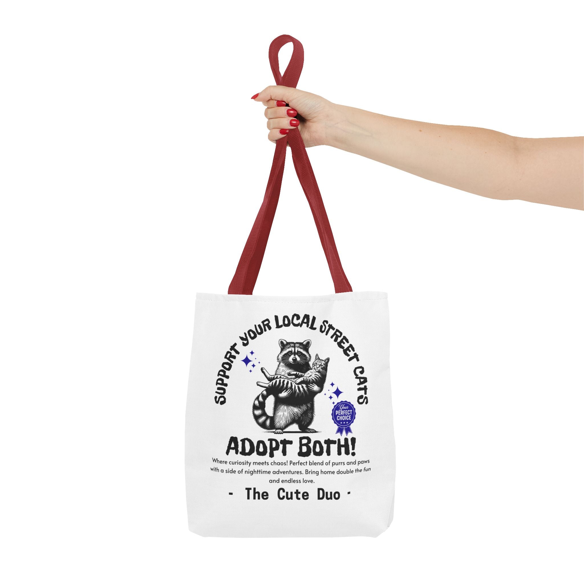 Funny Tote Bag (AOP), Funny Support Your Local Street Cats bag, Gift for Cat Lovers, Funny Raccoons Bag, Gift for Cat Mom