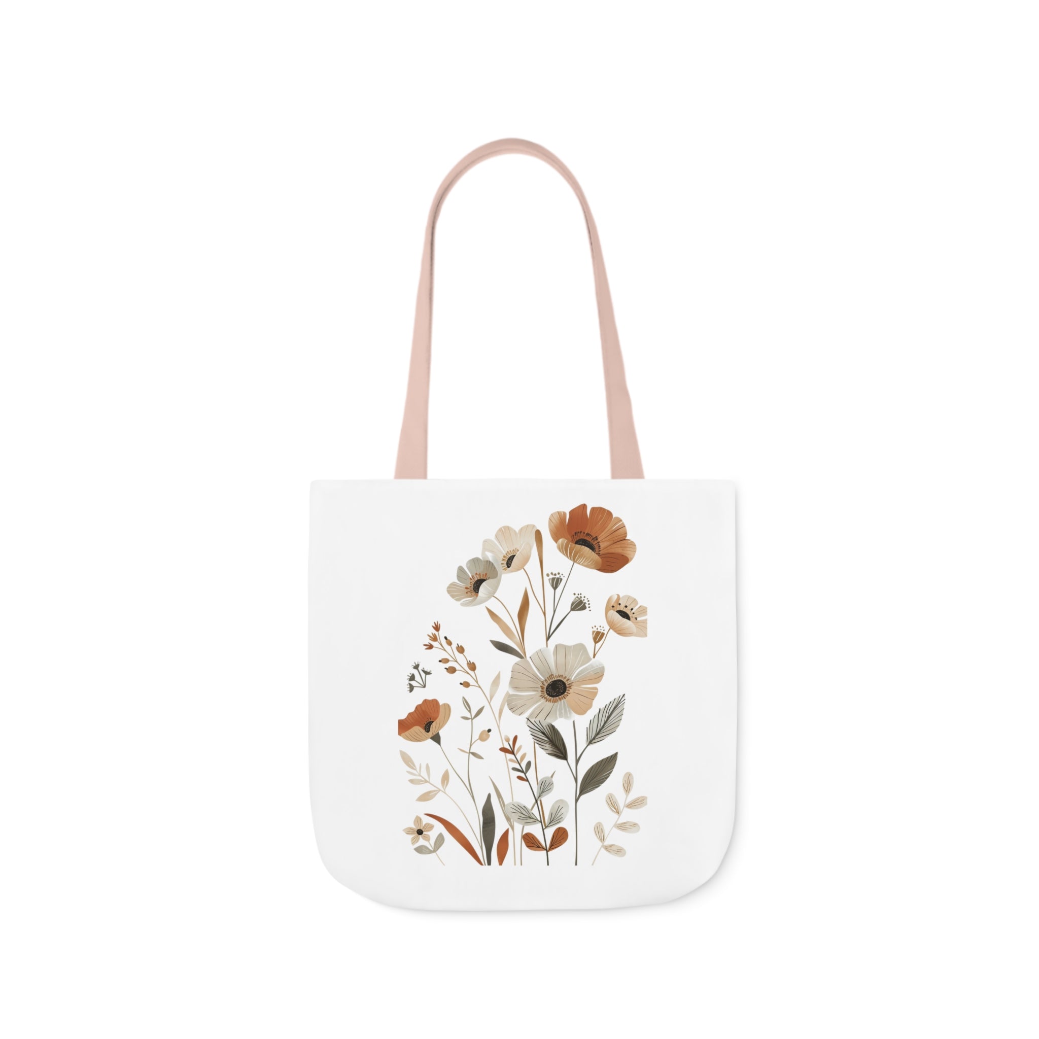 100% Polyester Canvas Tote Bag, 5-Color Straps, Lightweight Wildflower Tote Bag, Shopping Bag, Gift for Mom, Gift for Friend, Reusable Shopping Bag