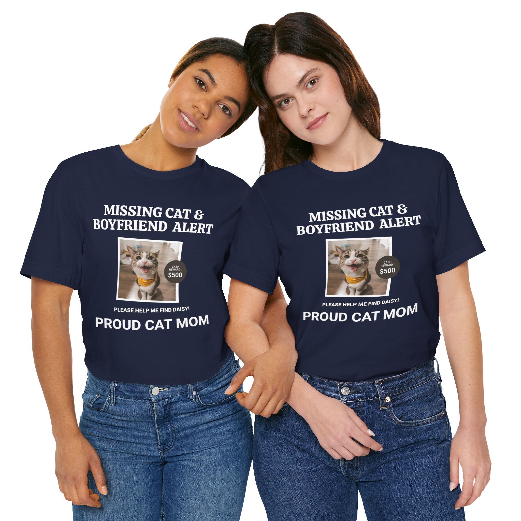 Funny Missing Cat & Boyfriend Alert Unisex Jersey Short Sleeve T-shirt, Cat Mom shirt, Funny Cat Shirt, Cat lover Shirt, Gift for Cat Mom, Cat T-shirt