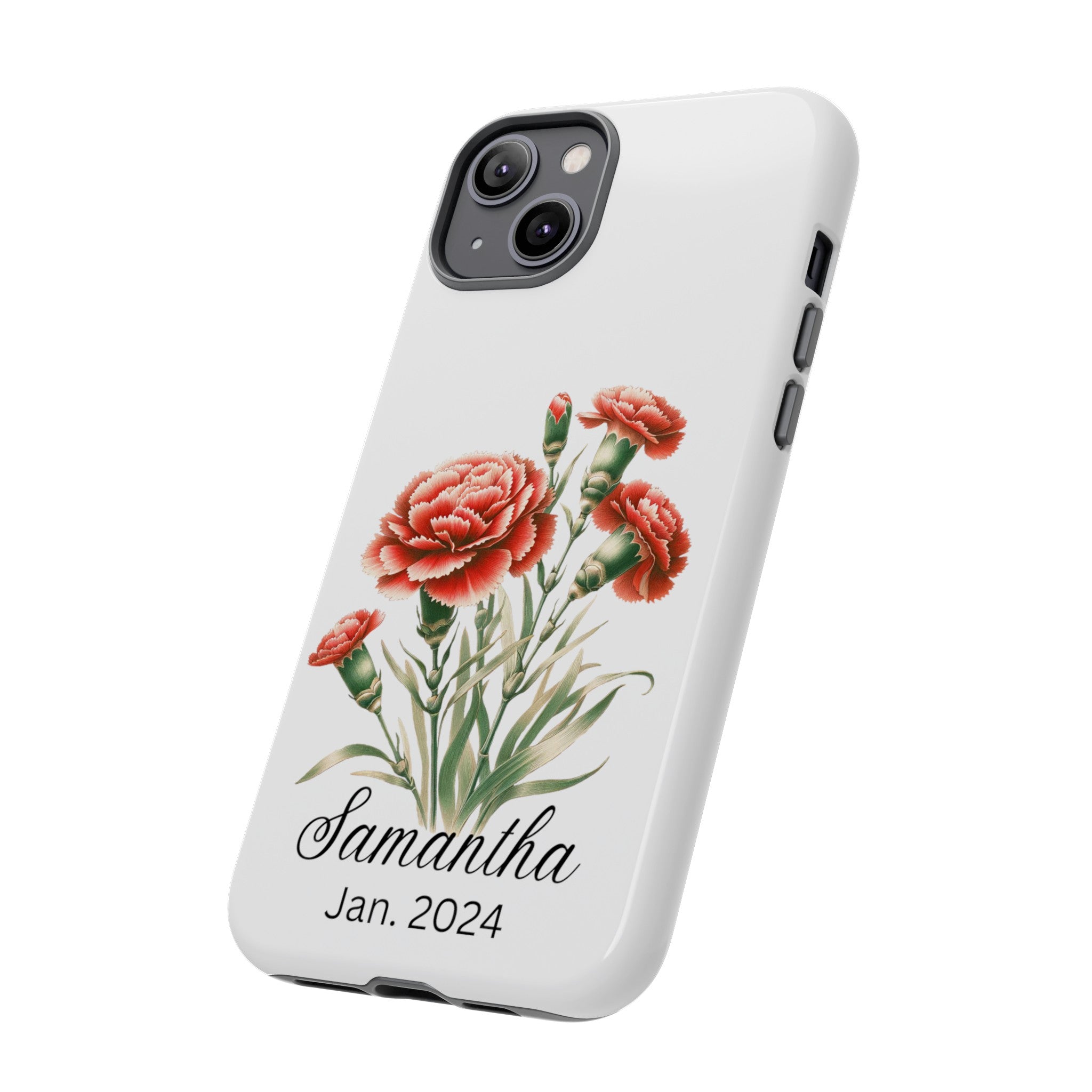 Personalized January Birth Flower Month Tough Phone Cases for iPhones and Samsung Galaxy