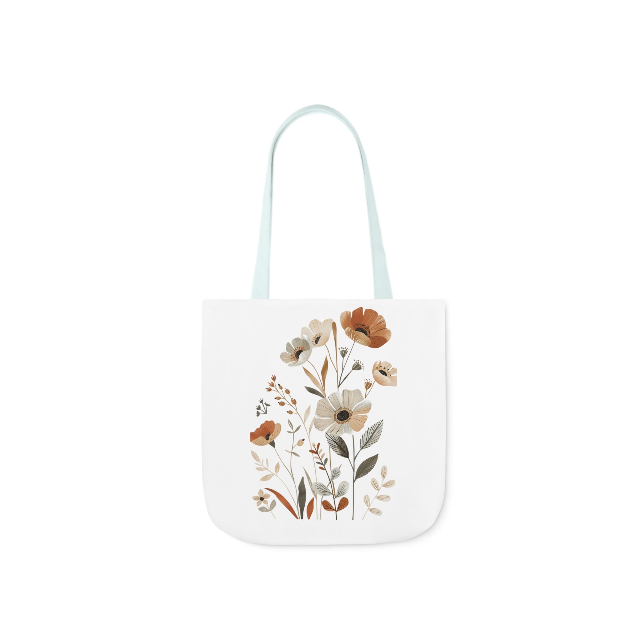 100% Polyester Canvas Tote Bag, 5-Color Straps, Lightweight Wildflower Tote Bag, Shopping Bag, Gift for Mom, Gift for Friend, Reusable Shopping Bag