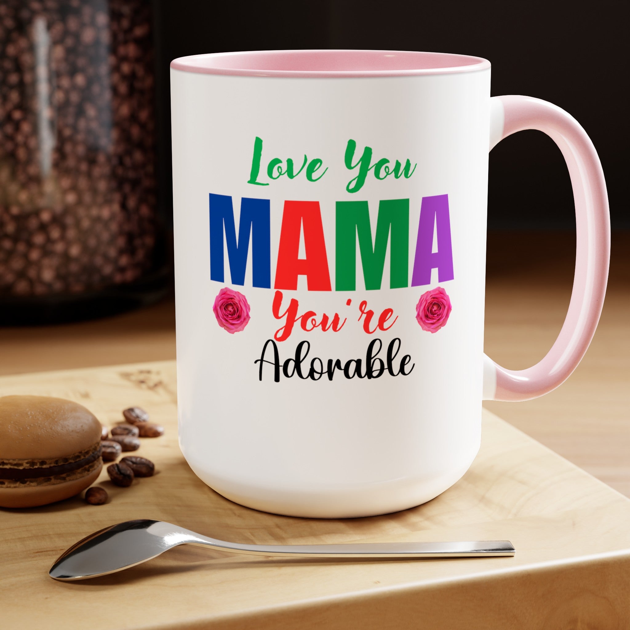 Love You Mama Two-Tone Coffee Mugs, 15oz, Mother's Day Gift for Mom, Gift from Dad, Gift from Husband, Gift from Daughter, Gift from Son