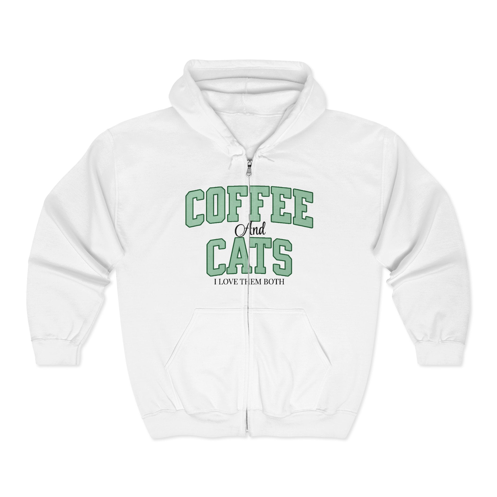Coffee and Cat Sweatshirt, Coffee and Cat Zip-Up Hoodie, Gift for Cat Lovers