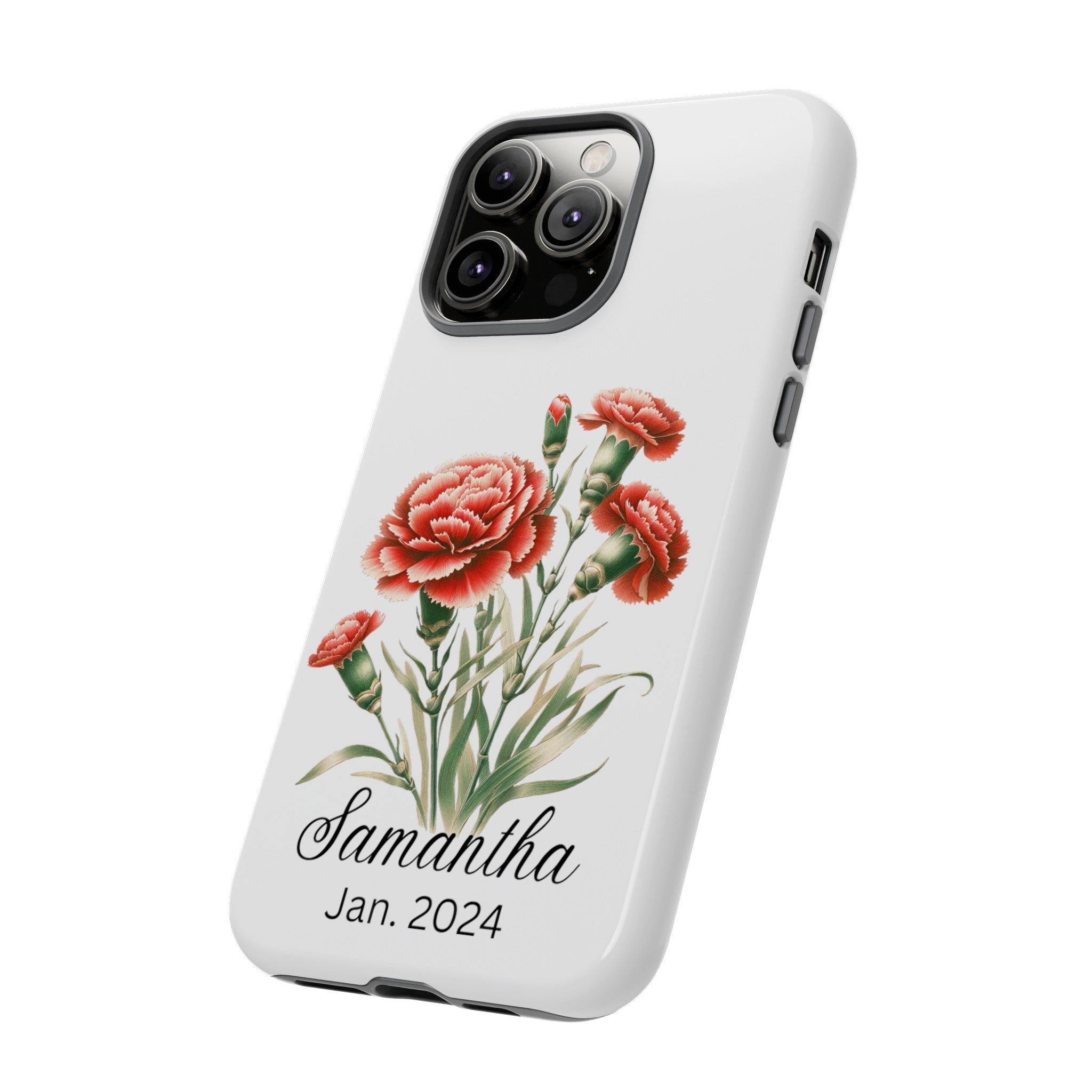 Personalized January Birth Flower Month Tough Phone Cases for iPhones and Samsung Galaxy