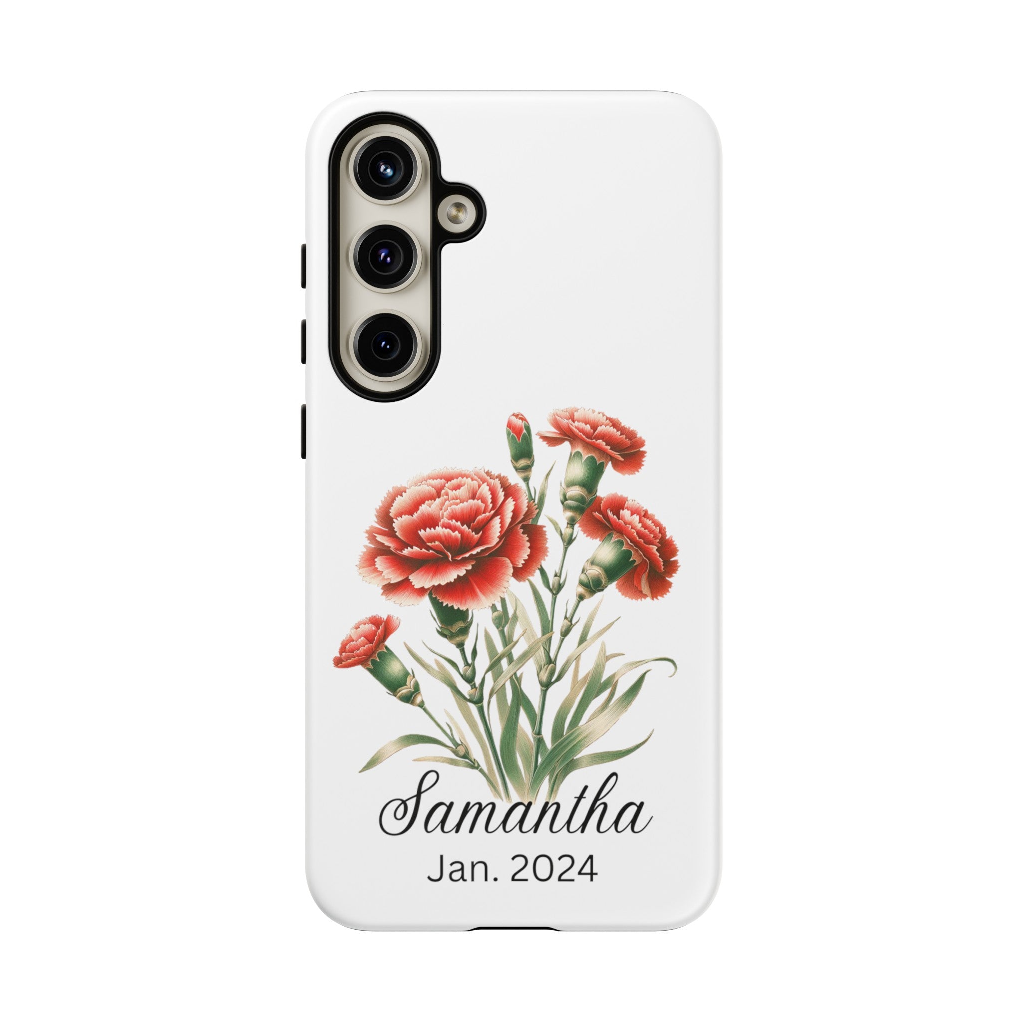 Personalized January Birth Flower Month Tough Phone Cases for iPhones and Samsung Galaxy