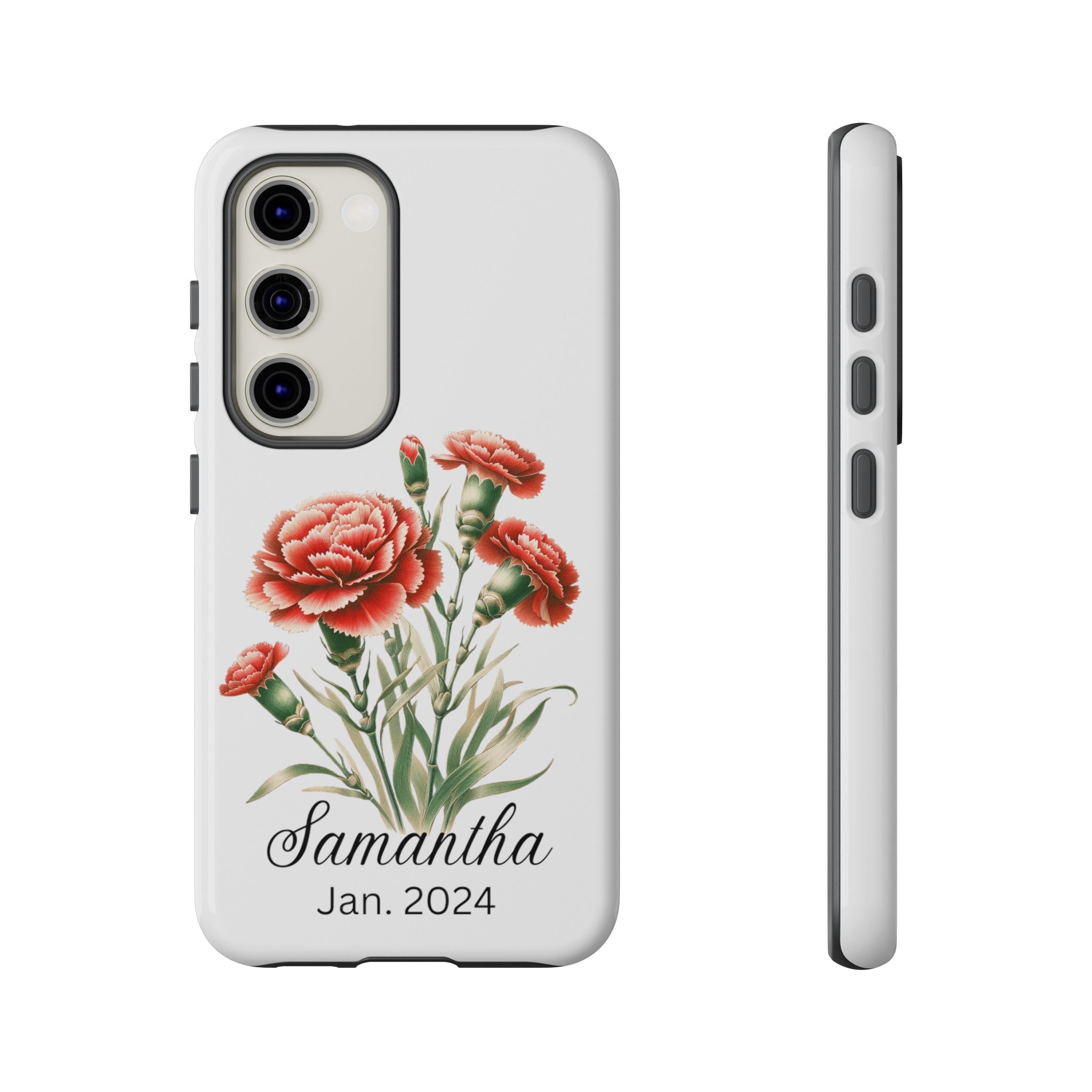 Personalized January Birth Flower Month Tough Phone Cases for iPhones and Samsung Galaxy