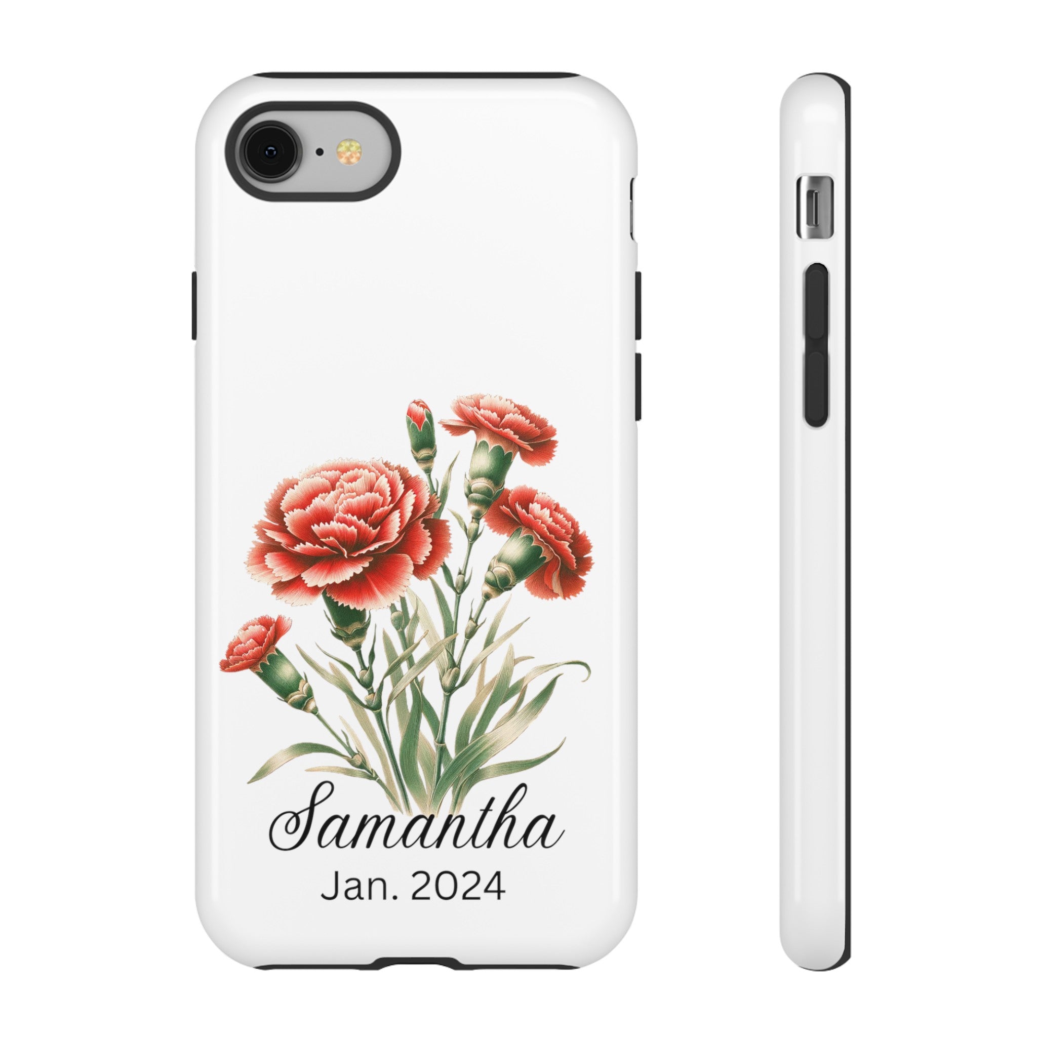 Personalized January Birth Flower Month Tough Phone Cases for iPhones and Samsung Galaxy