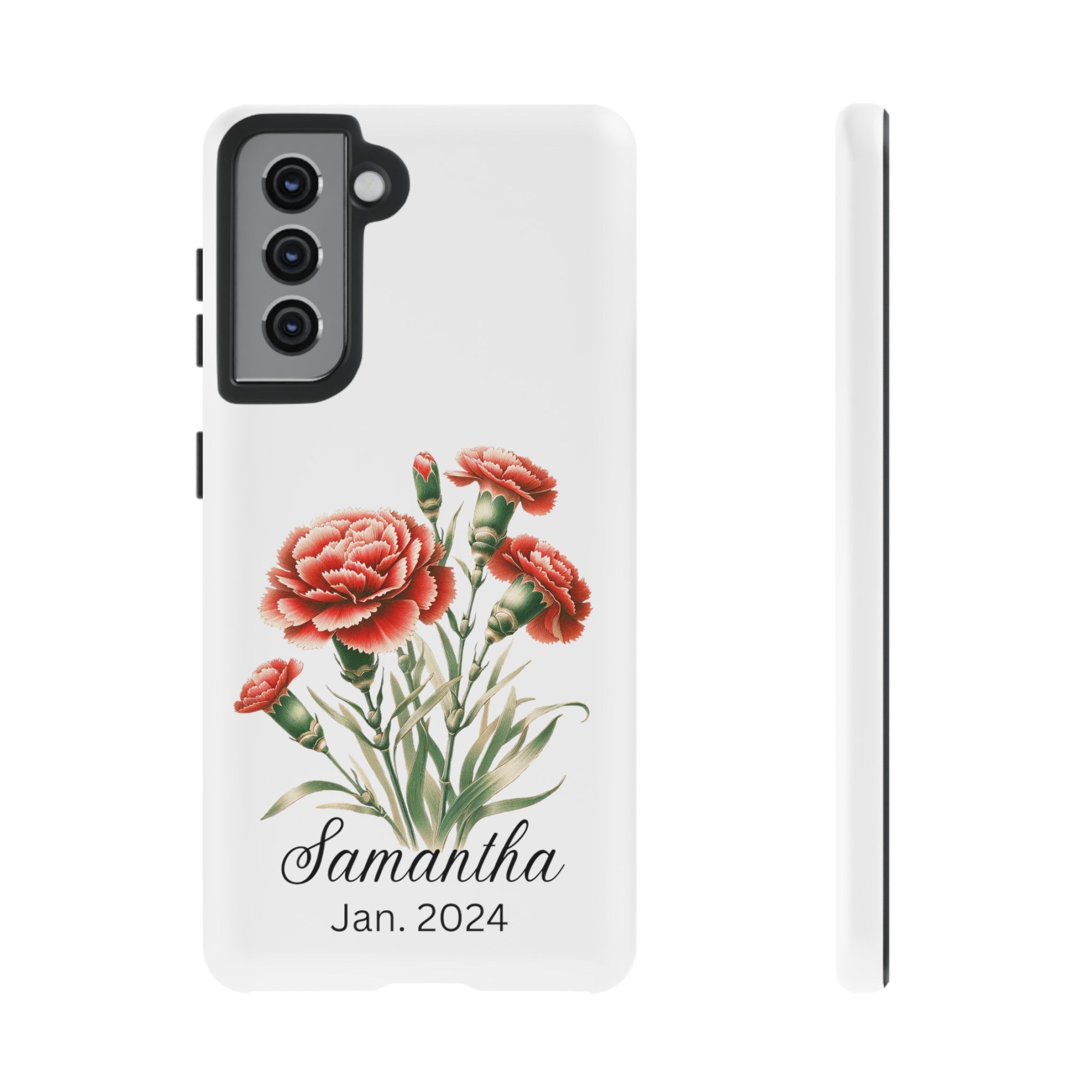 Personalized January Birth Flower Month Tough Phone Cases for iPhones and Samsung Galaxy