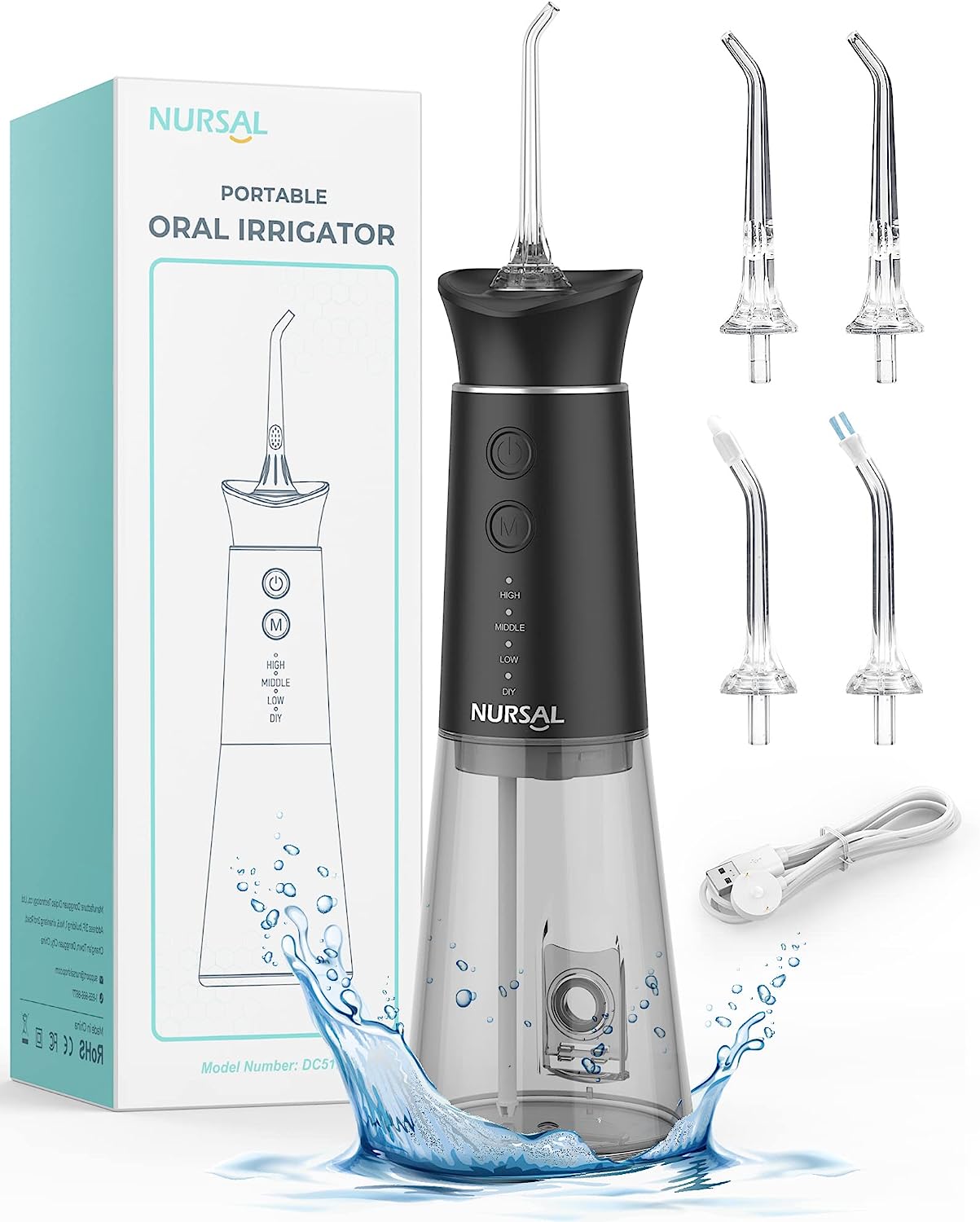 Cordless  Flosser with Magnetic Charging for Teeth Cleaning, Nursal 7 Clean Settings Portable Rechargeable Oral Irrigator