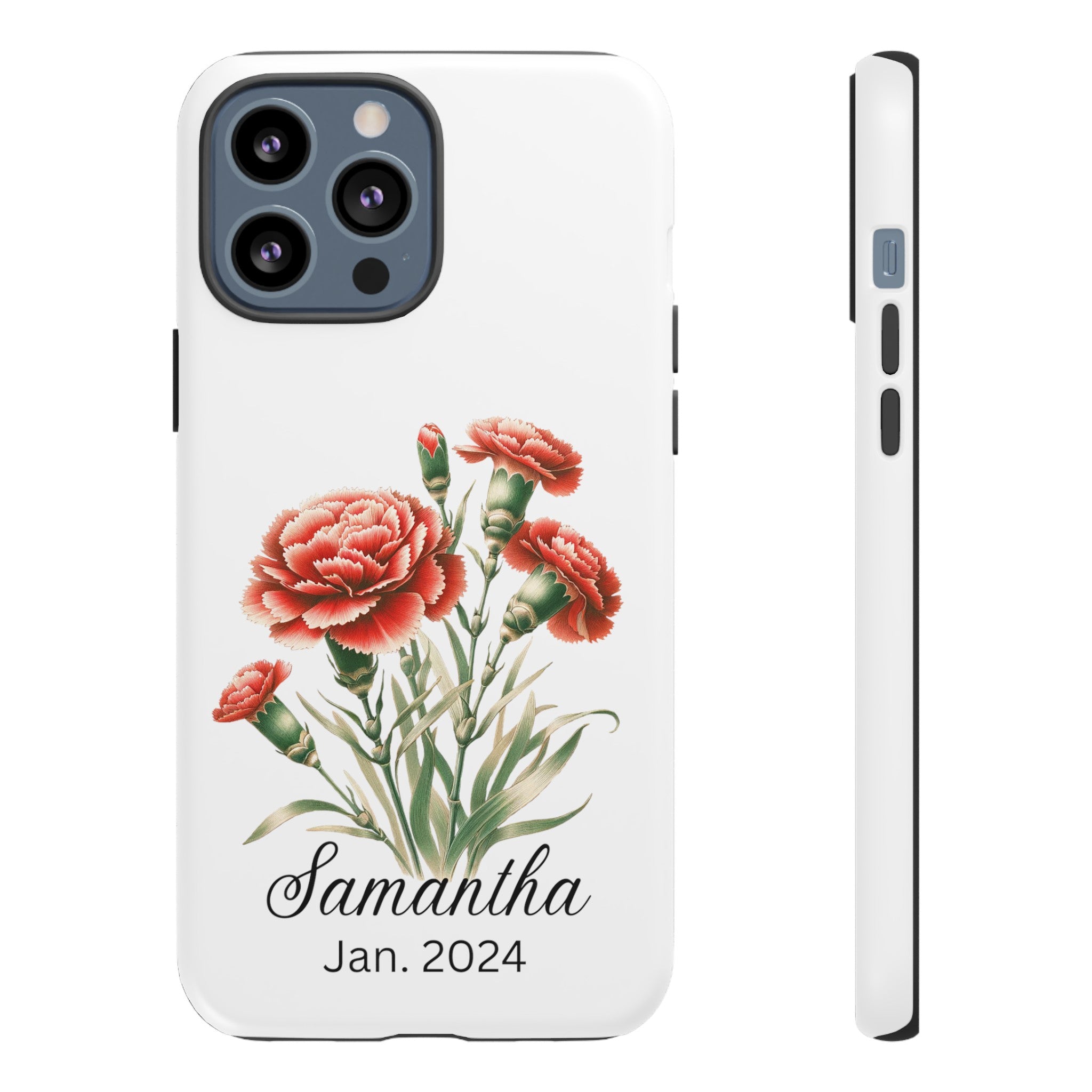 Personalized January Birth Flower Month Tough Phone Cases for iPhones and Samsung Galaxy