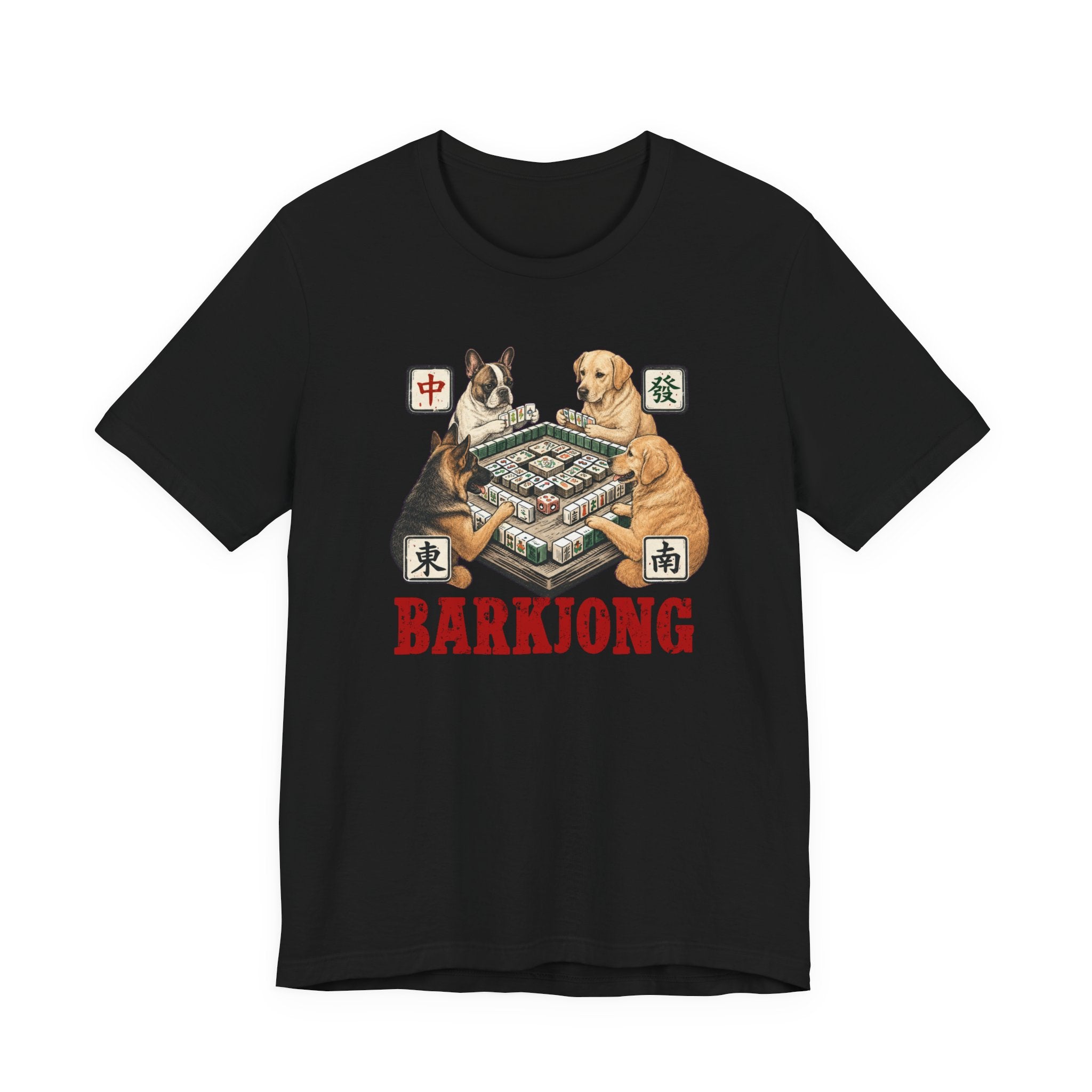 Dogjong Bella Canvas 3001 Shirt, Dogs Playing Mahjong T-Shirt, Vintage Chinese Tile Game Gift, MahJong Player Present
