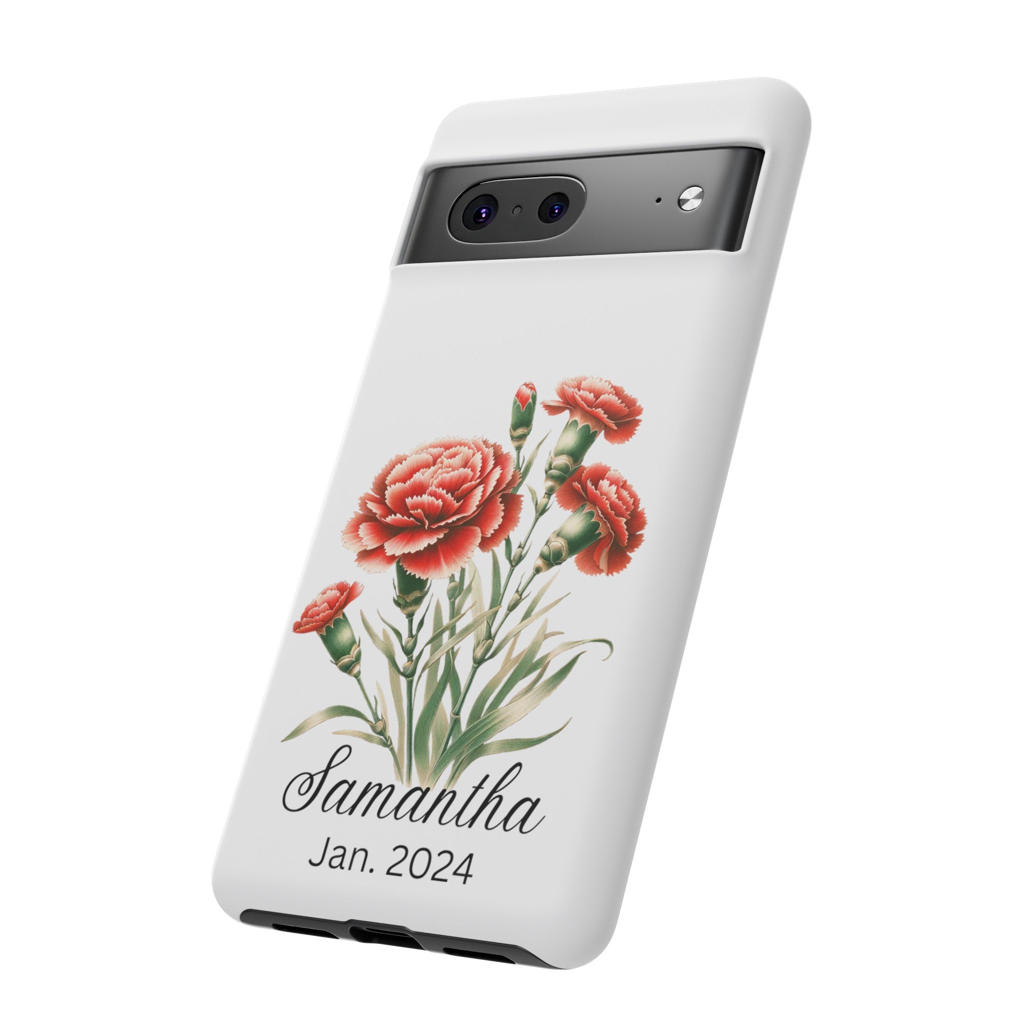 Personalized January Birth Flower Month Tough Phone Cases for iPhones and Samsung Galaxy