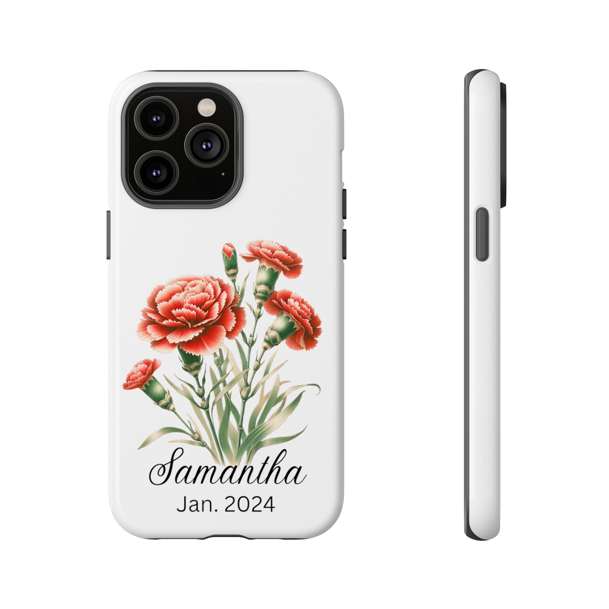 Personalized January Birth Flower Month Tough Phone Cases for iPhones and Samsung Galaxy