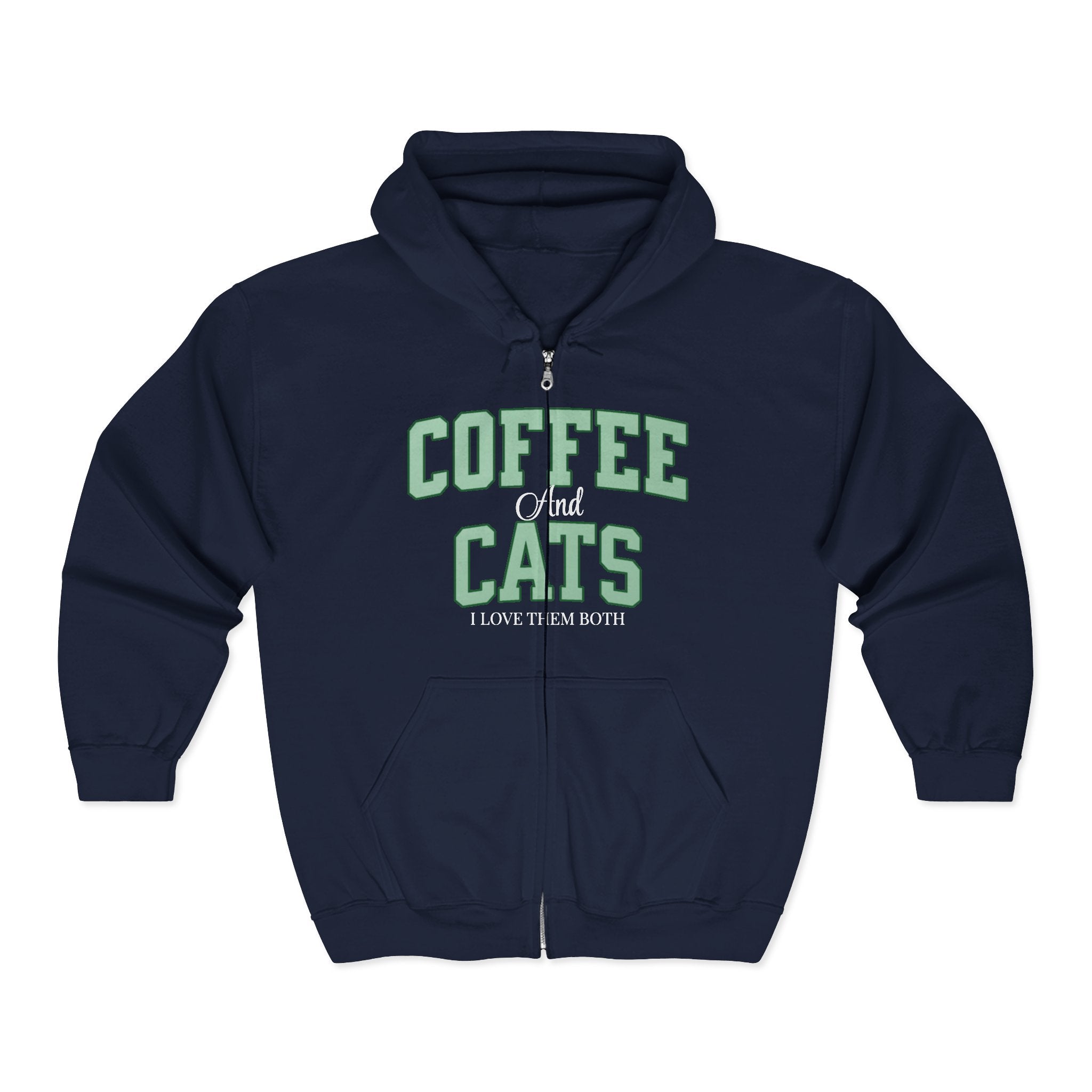 Coffee and Cat Sweatshirt, Coffee and Cat Zip-Up Hoodie, Gift for Cat Lovers