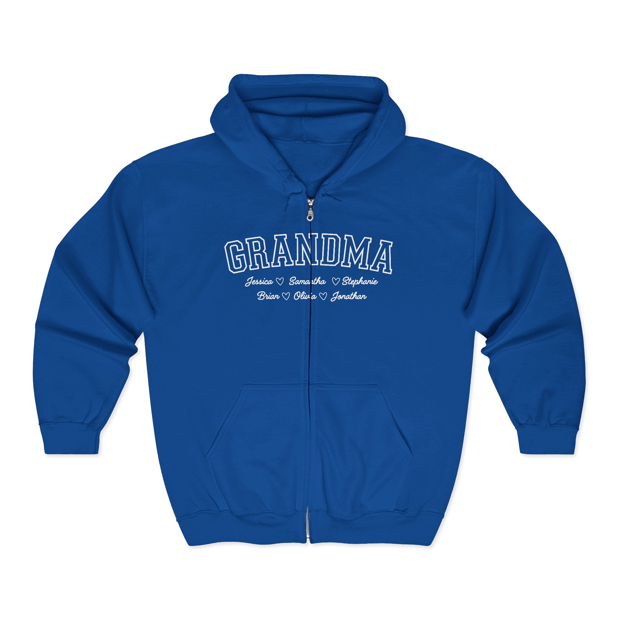 Personalized Grandma Hoodie with Grandkids Names: Full Zip Sweatshirt