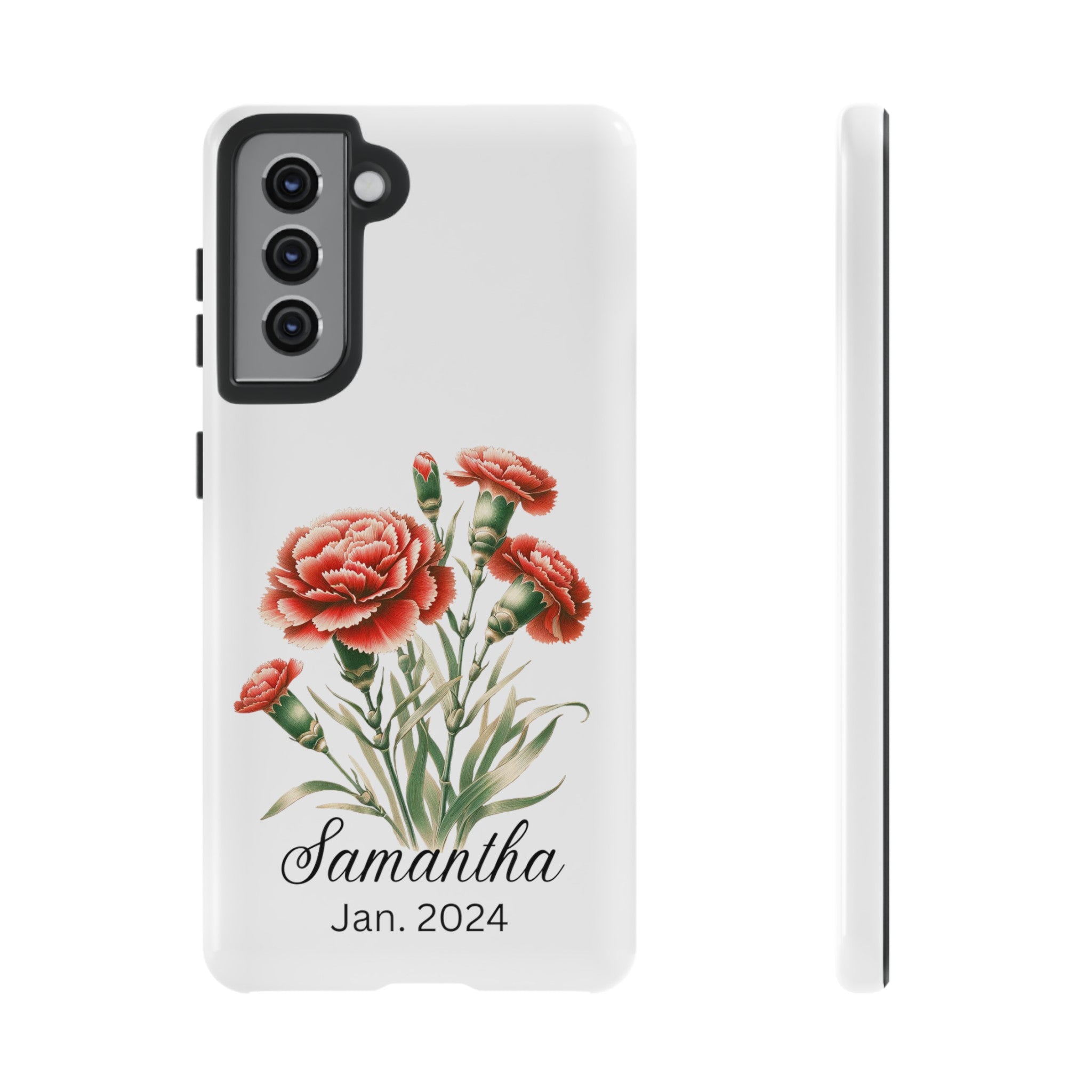 Personalized January Birth Flower Month Tough Phone Cases for iPhones and Samsung Galaxy