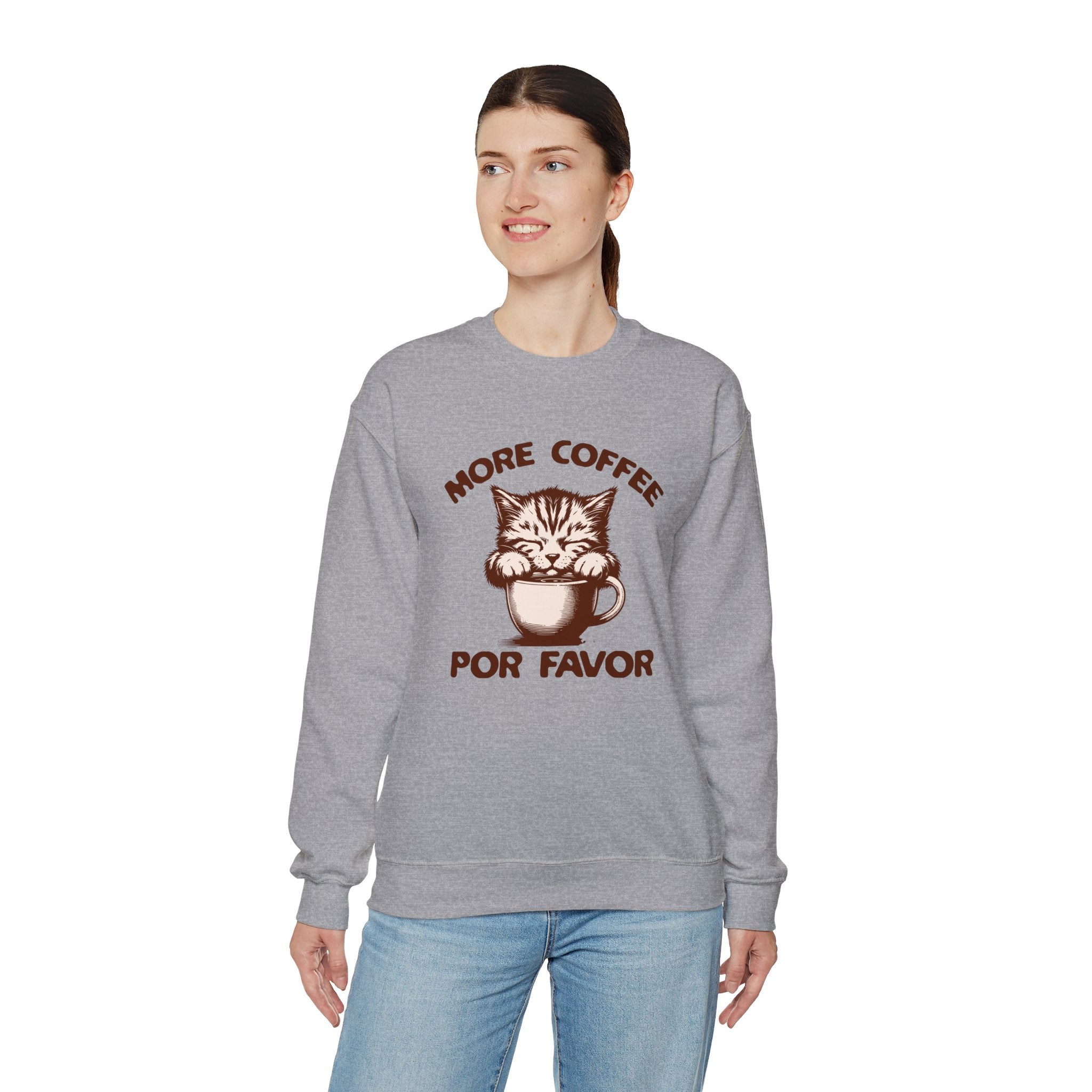 More Coffee Por Favor Funny Unisex Heavy Blend™ Crewneck Sweatshirt, Gift for Mom, Gift for Dad, Gift for Teacher, Gift for friend