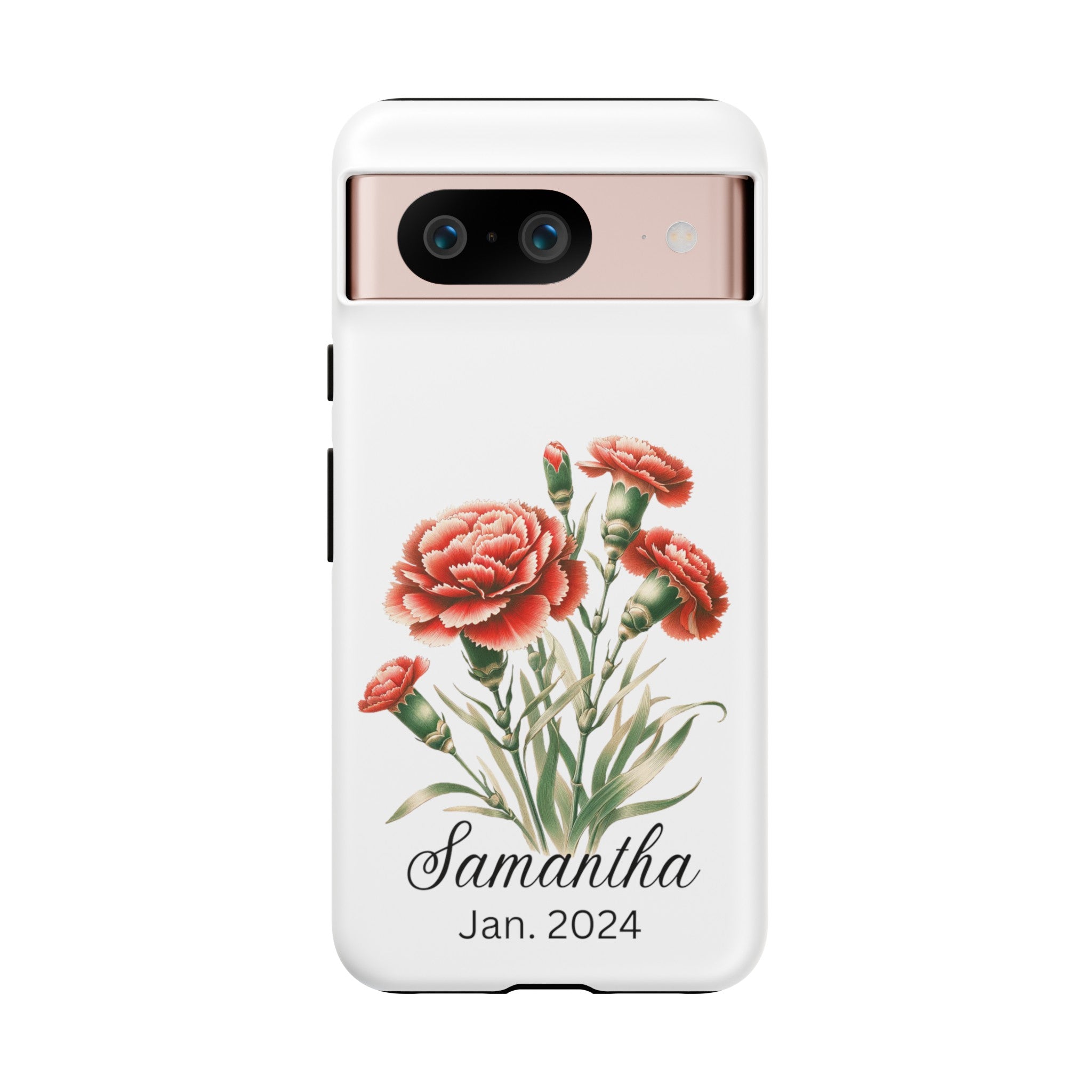 Personalized January Birth Flower Month Tough Phone Cases for iPhones and Samsung Galaxy