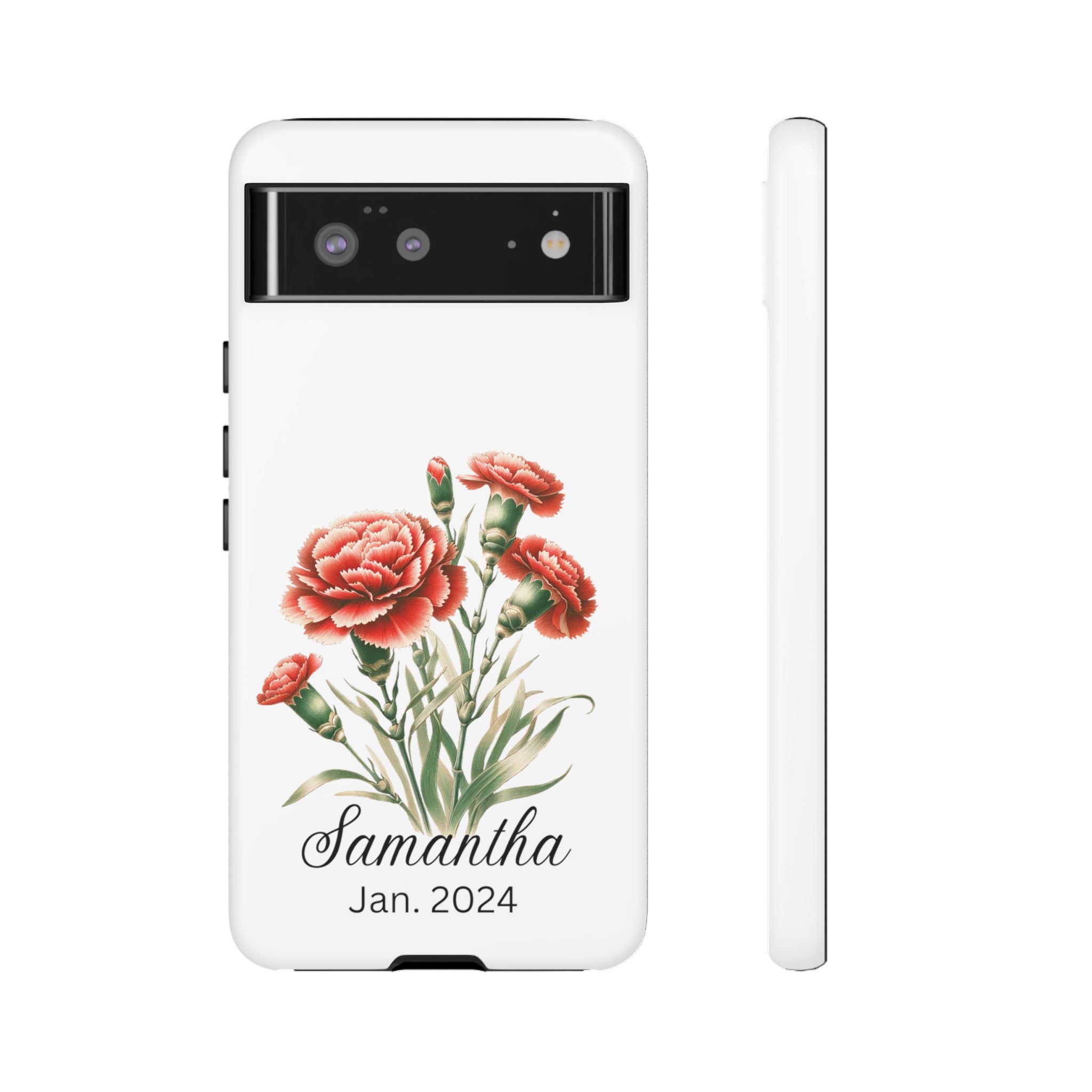 Personalized January Birth Flower Month Tough Phone Cases for iPhones and Samsung Galaxy