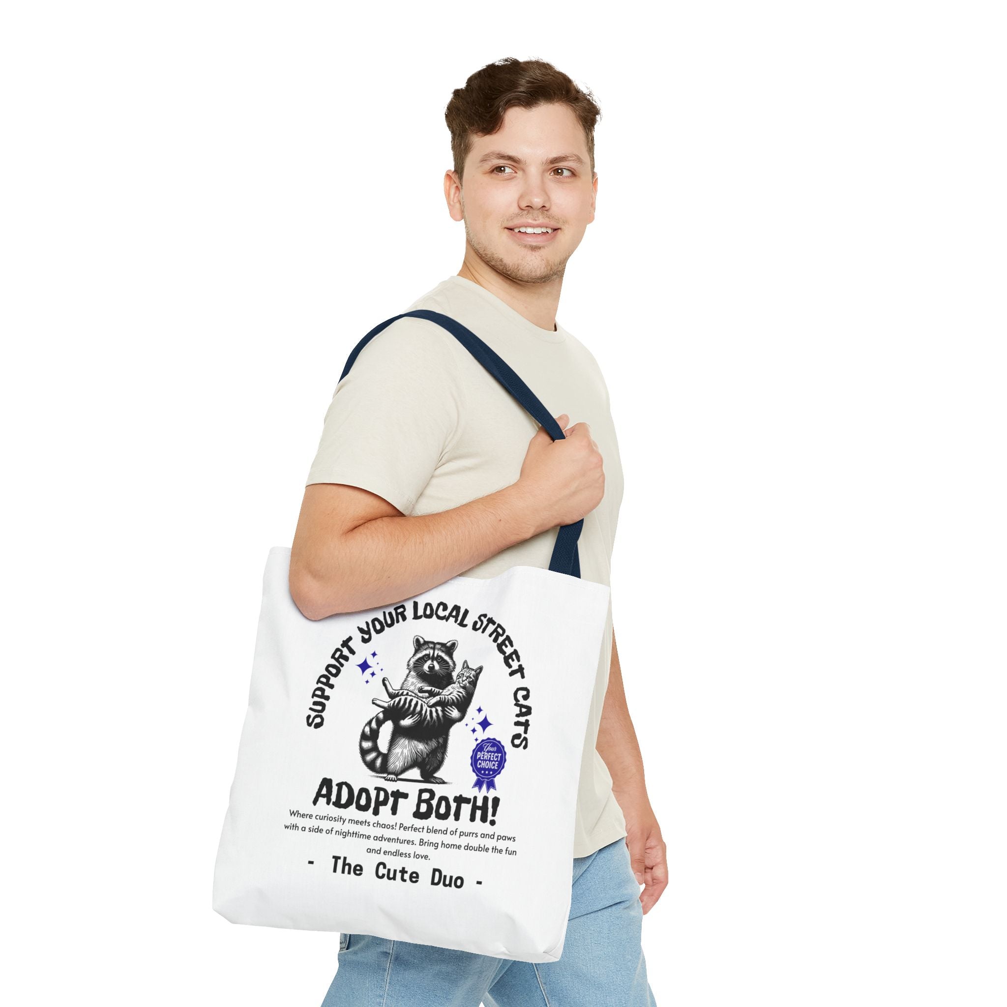 Funny Tote Bag (AOP), Funny Support Your Local Street Cats bag, Gift for Cat Lovers, Funny Raccoons Bag, Gift for Cat Mom