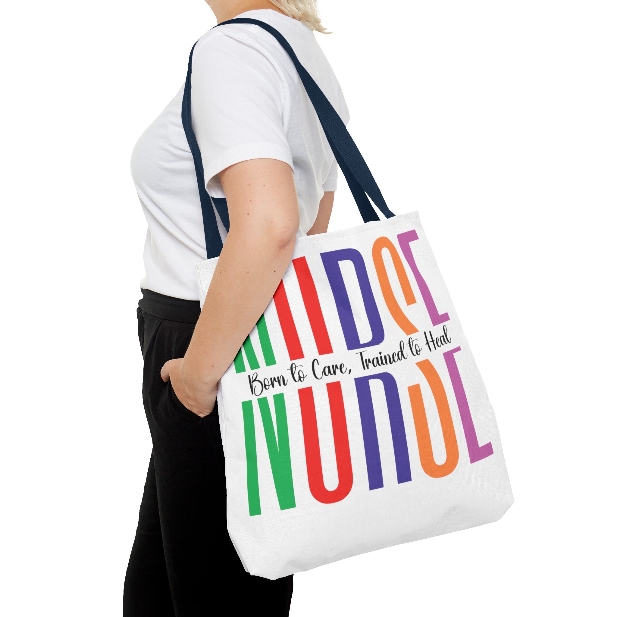Nurse Tote Bag (AOP) Born To Care, Trained to Heal, Gift for Nurse